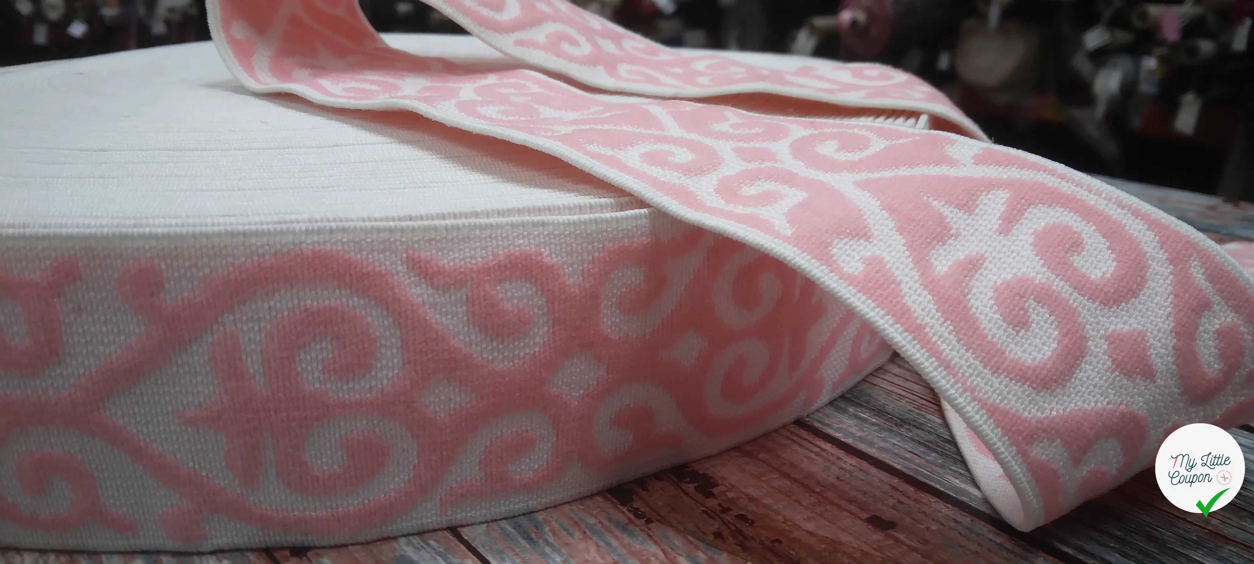 BANDE ÉLASTIQUE TISÉE BAROQUE ROSE - My Little Coupon