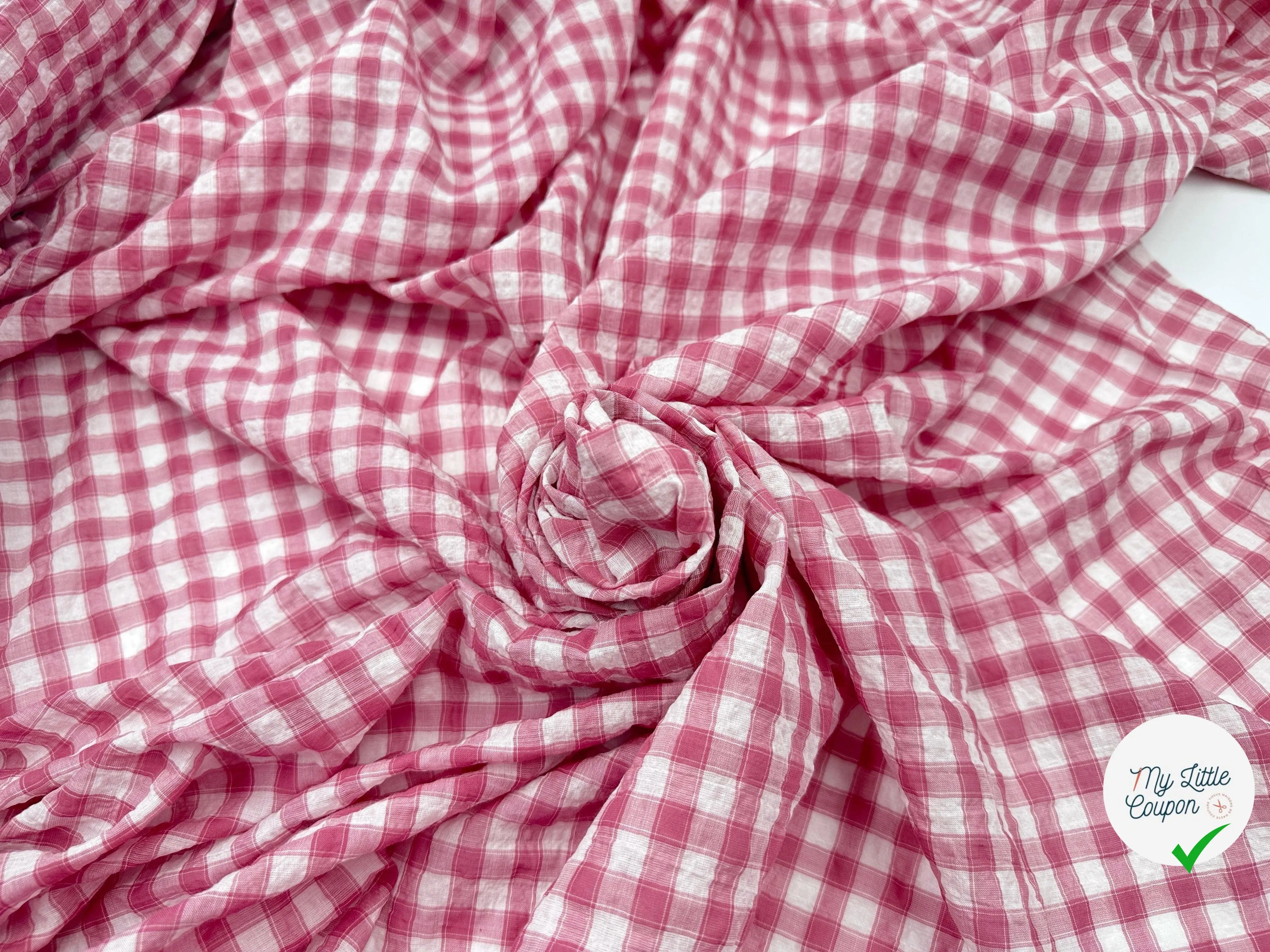 BATISTE CLOQUÉE TISSÉ TEINT CARREAUX ROSE - My Little Coupon - tissu - coudre