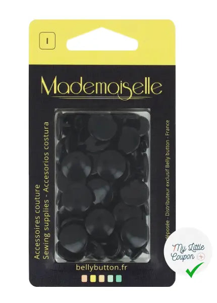 BOÎTE DE 20 BOUTON PRESSION 12,4MM  NOIR - My Little Coupon