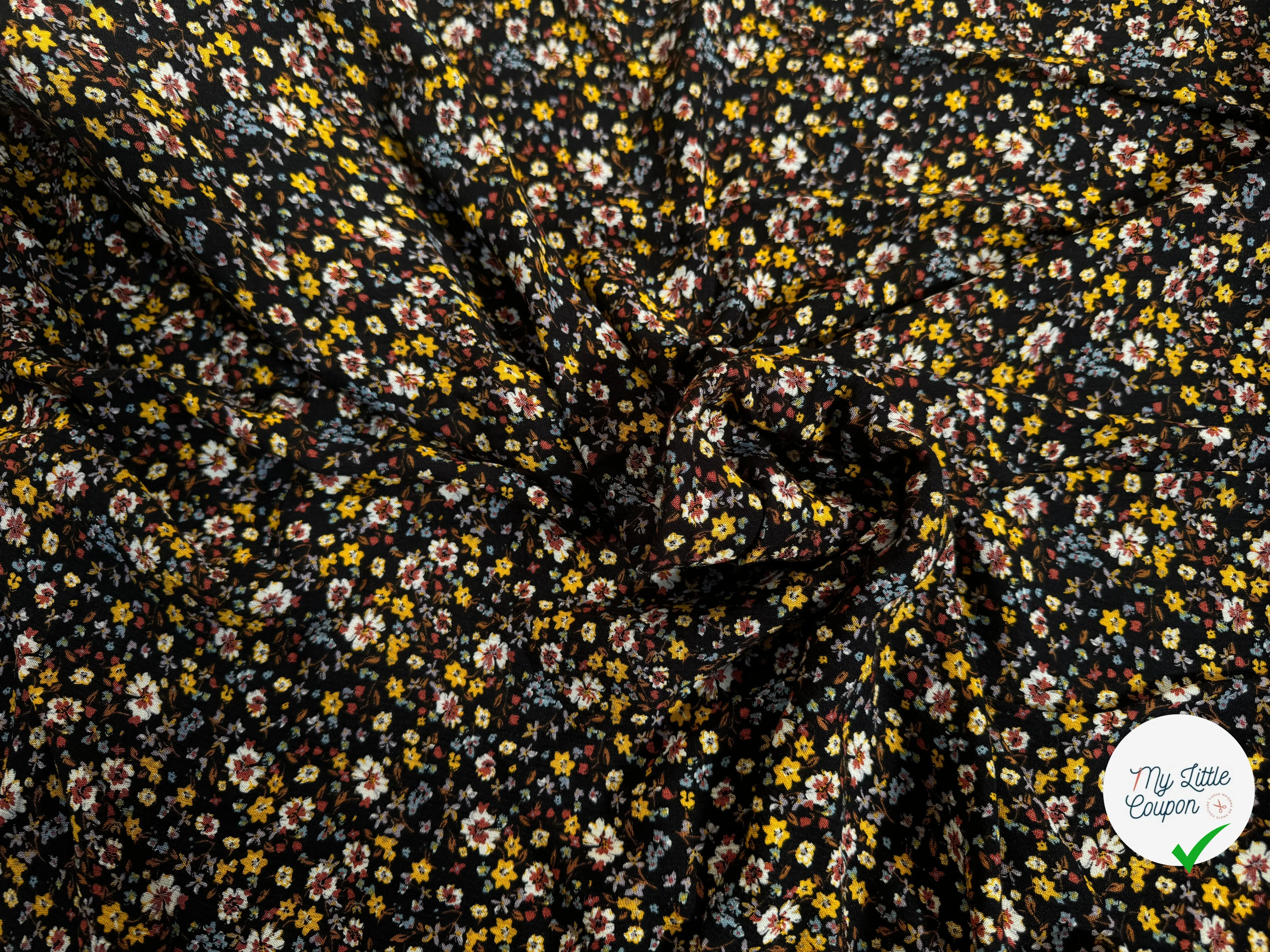 BORKEN CREPE TISSU IMPRIMÉ FLEURS BLEU MARINE - My Little Coupon