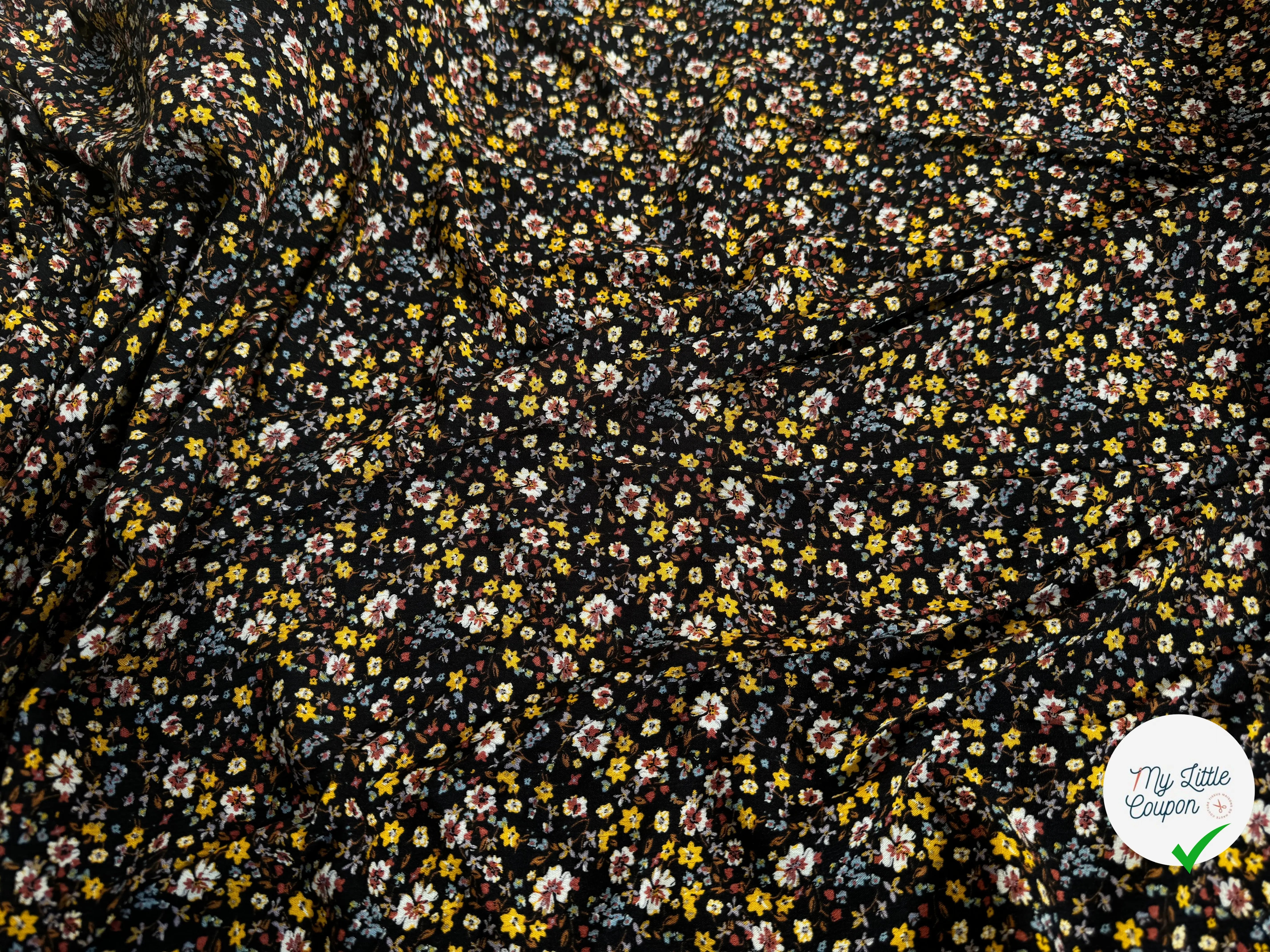 BORKEN CREPE TISSU IMPRIMÉ FLEURS BLEU MARINE - My Little Coupon