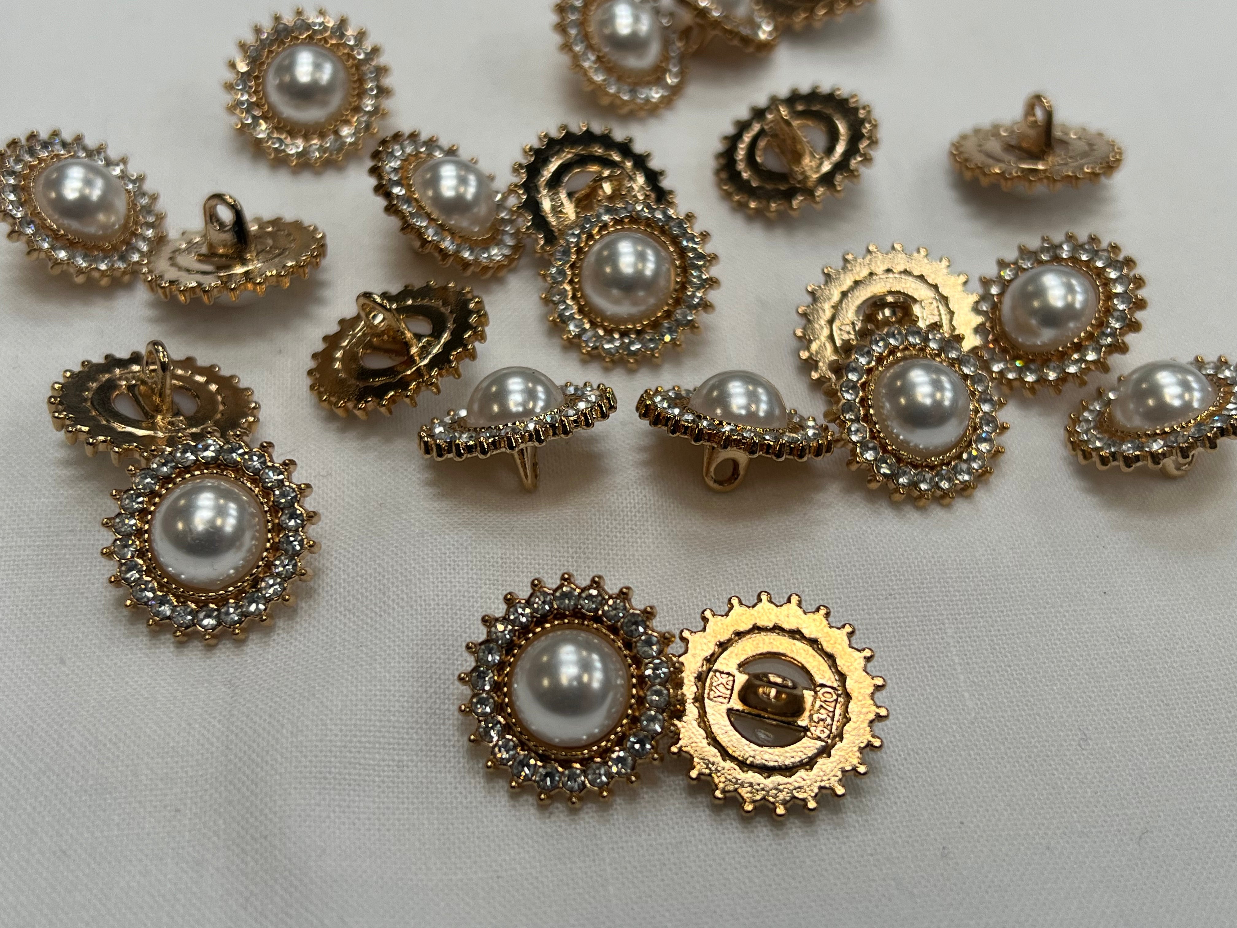BOUTON DORÉ PERLE ET STRASS (lot de 5) 20mm - My Little Coupon