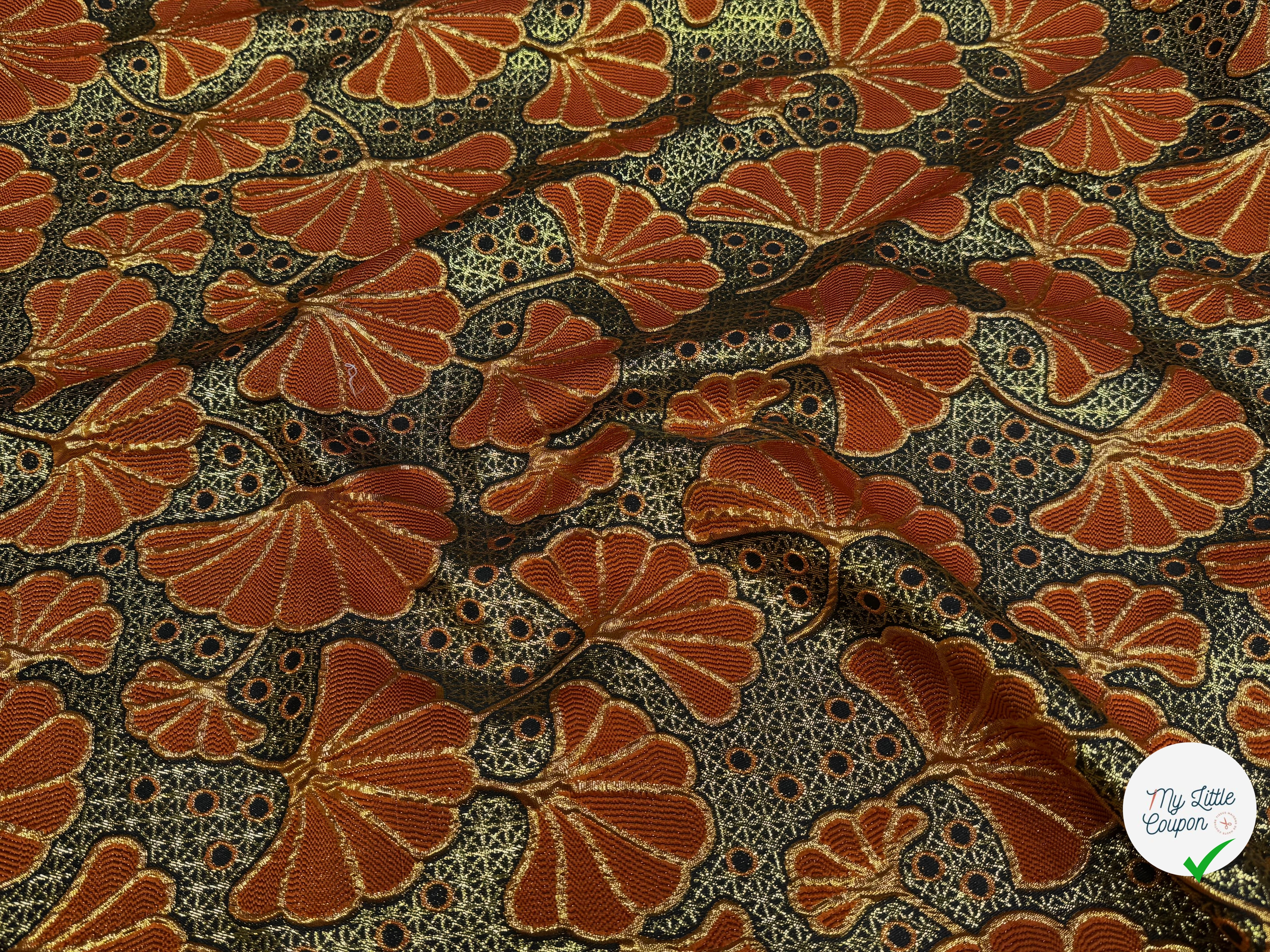 BROCART ARGENTÉ FEUILLAGES ORANGE GOLD - My Little Coupon