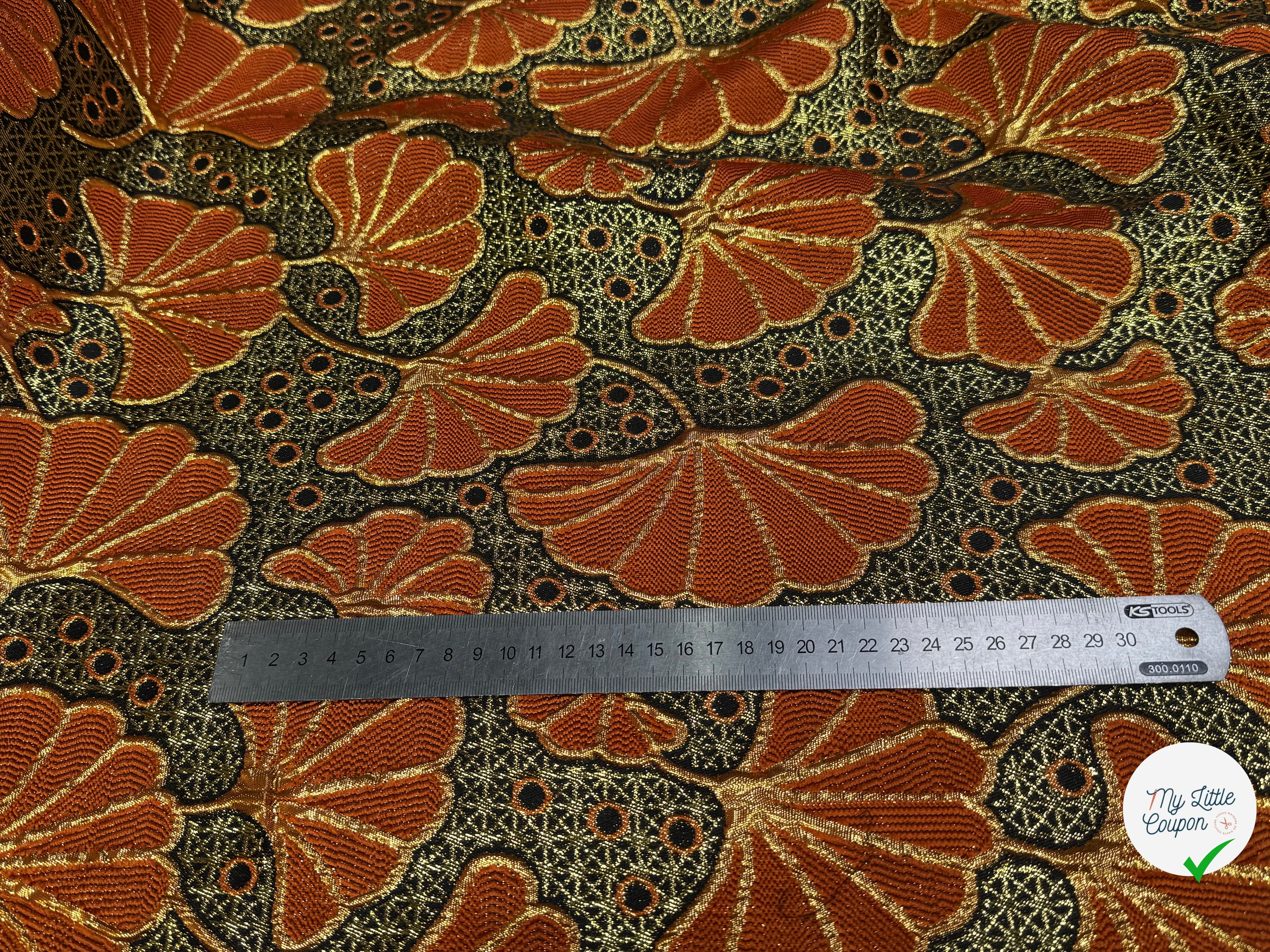 BROCART ARGENTÉ FEUILLAGES ORANGE GOLD - My Little Coupon