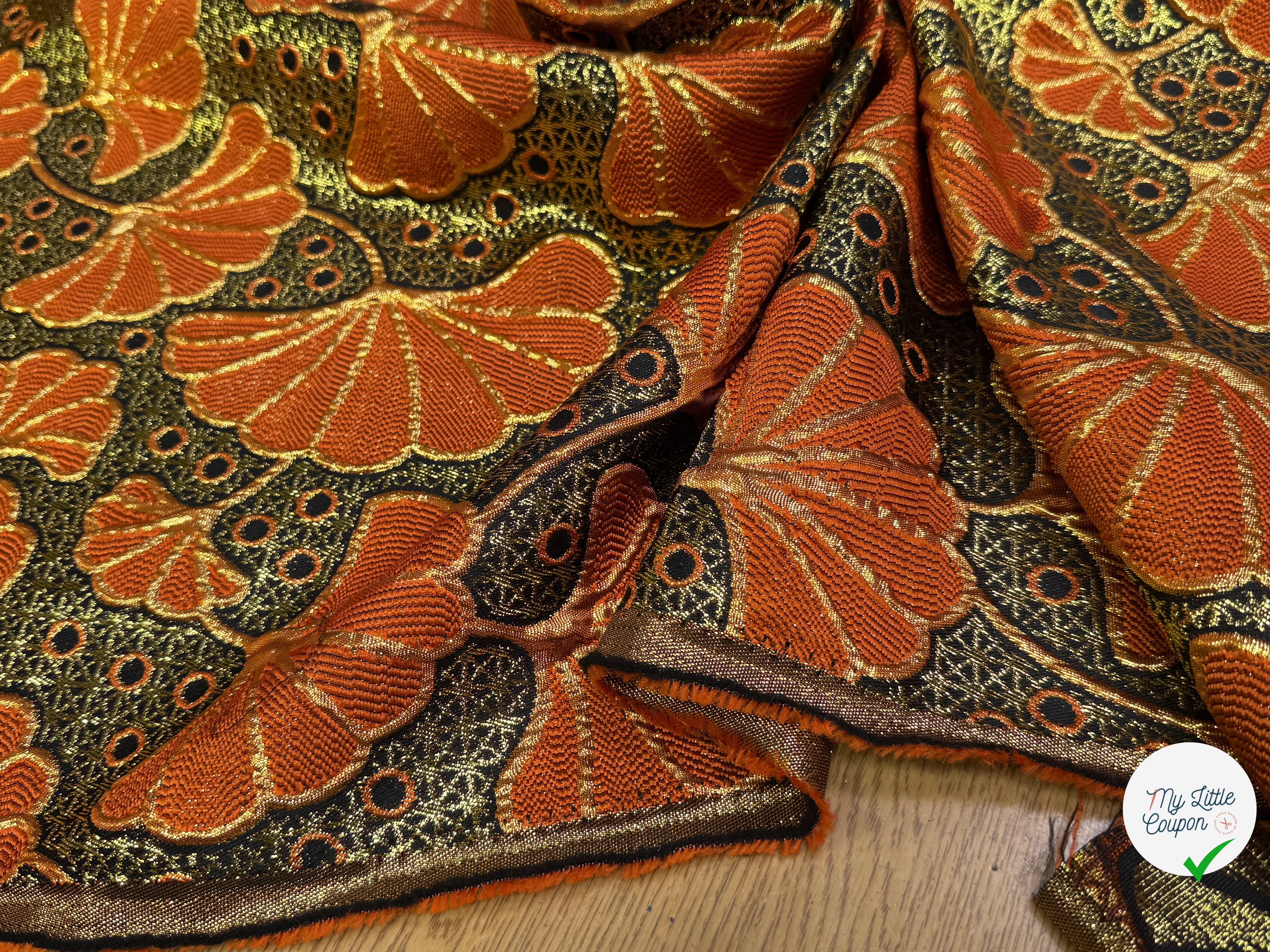 BROCART ARGENTÉ FEUILLAGES ORANGE GOLD - My Little Coupon