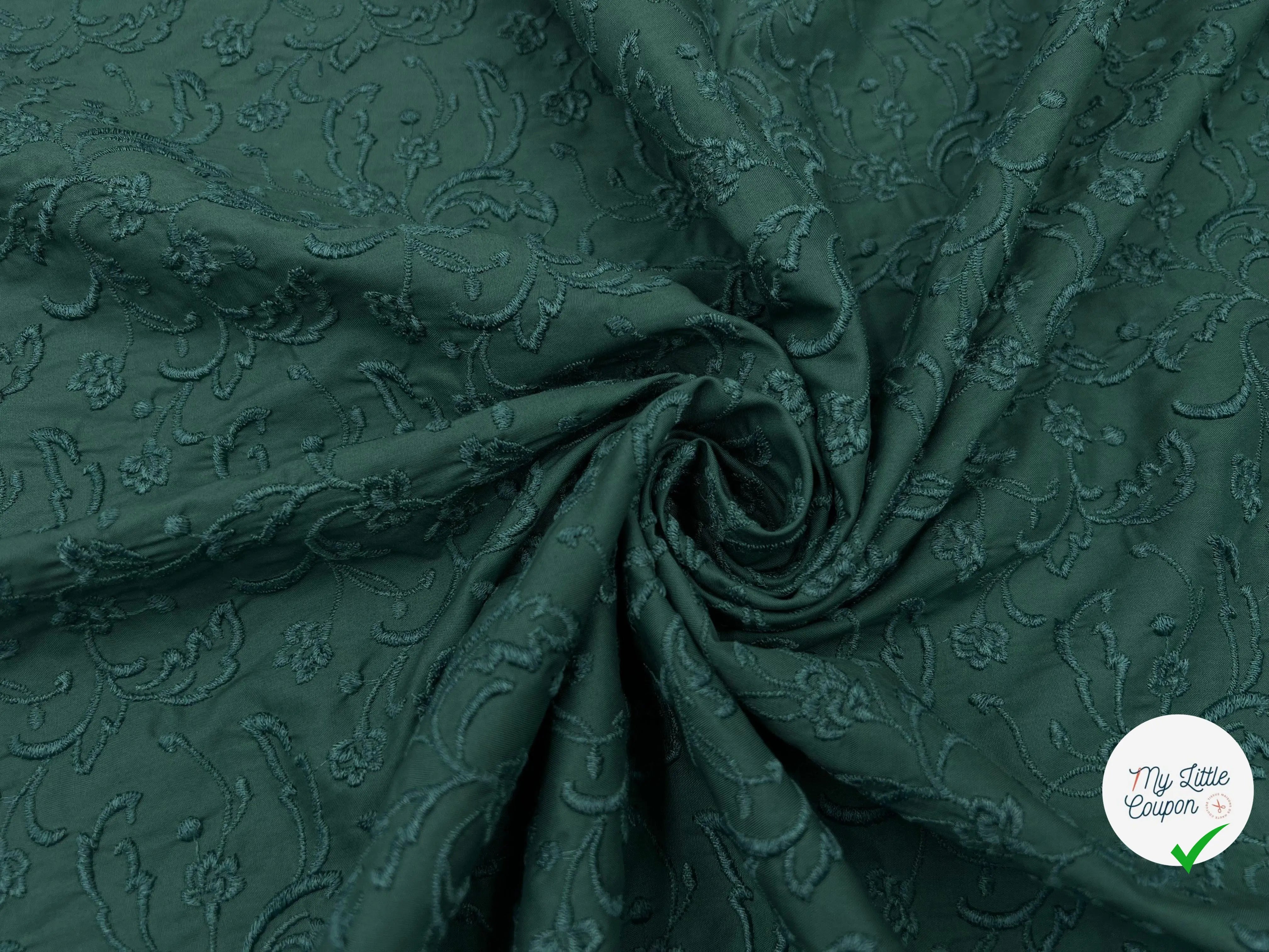 BRODERIE SUR POPELINE VERT ROSACES SUBLIMISSIMO - My Little Coupon - tissu - coudre