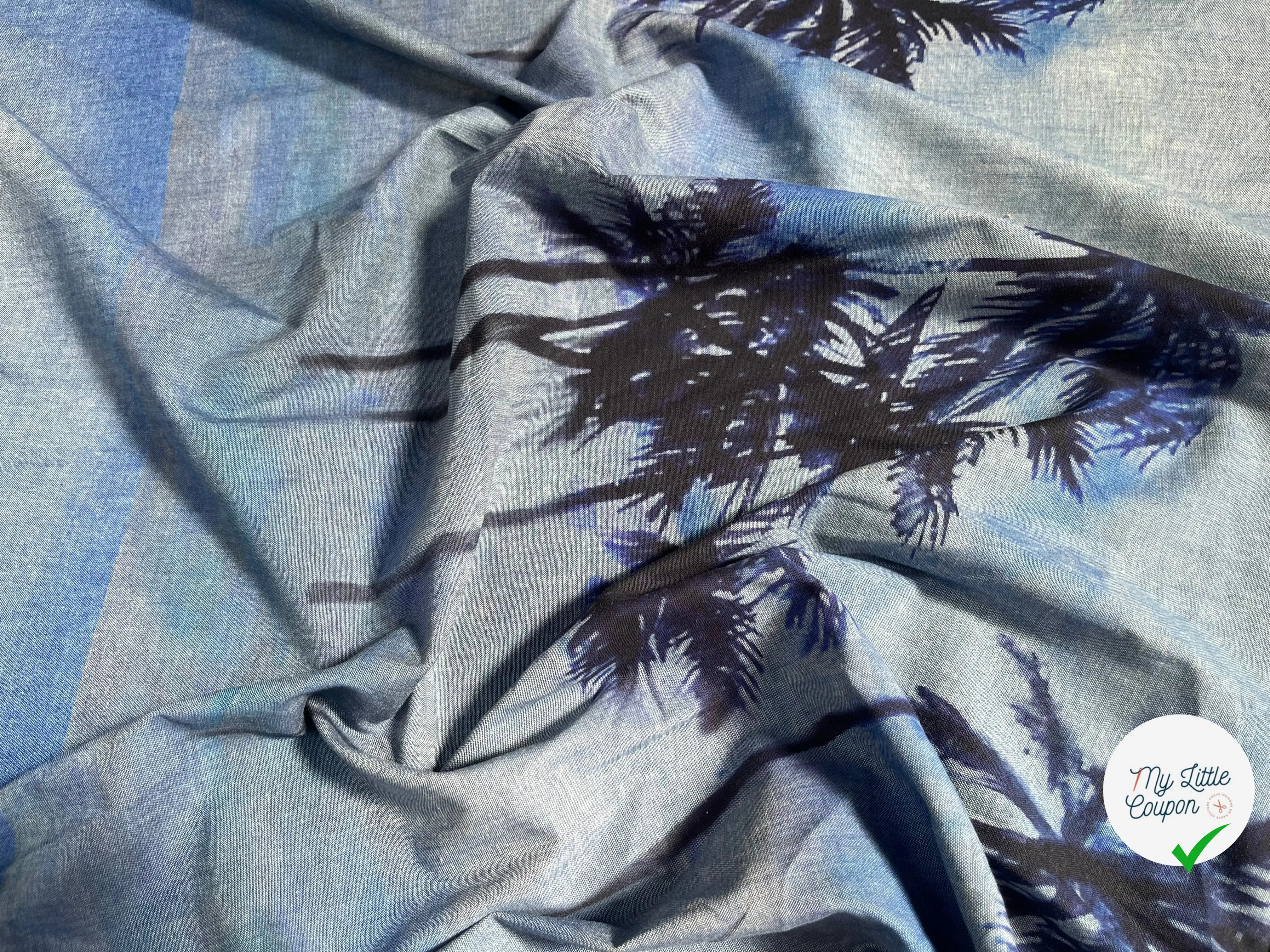 CHAMBRAY COTON BLEU FLORAL DE COCO - My Little Coupon