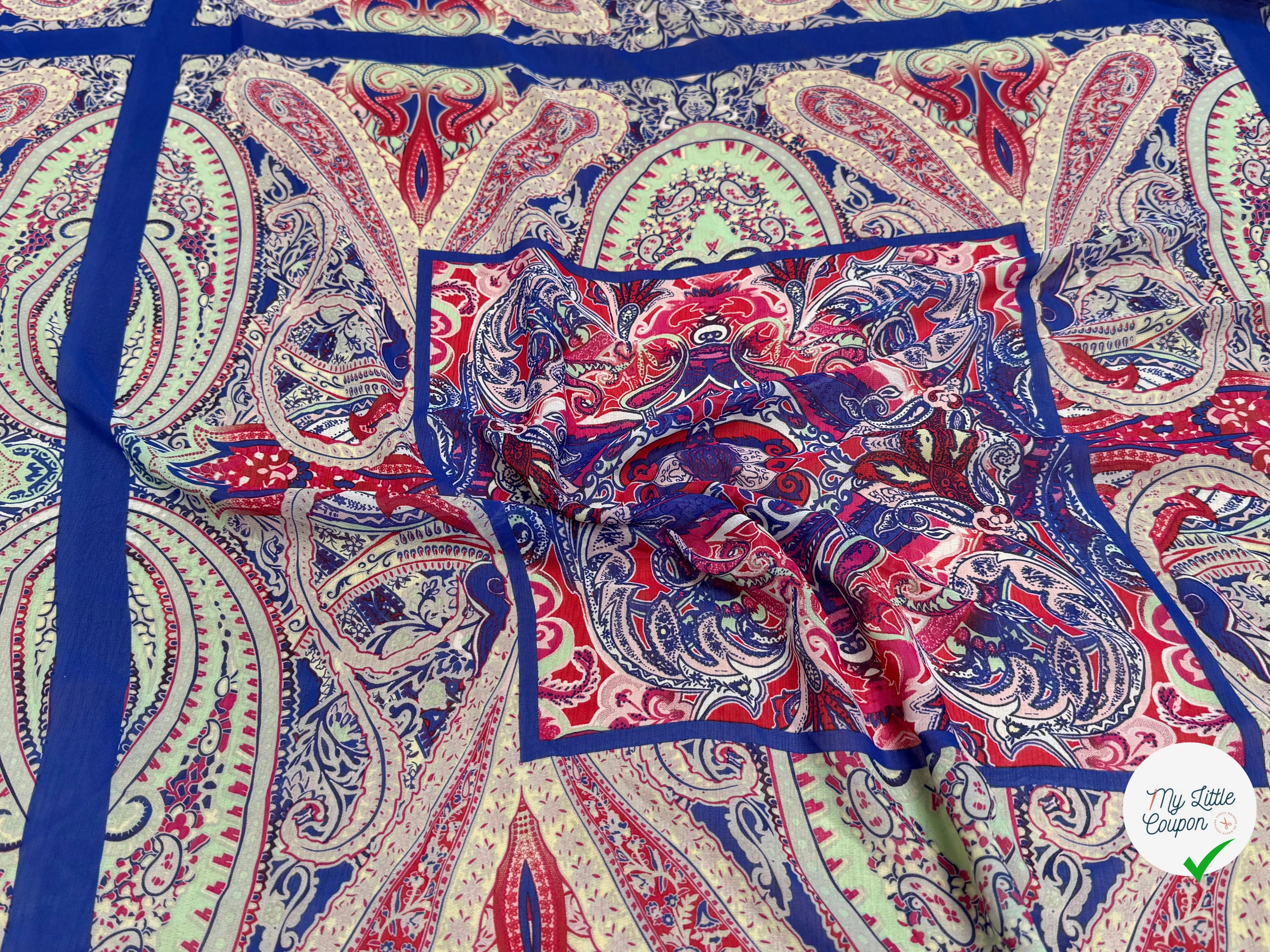 CHIFFON IMPRIMÉ GRAPHIQUE FOND BLEU PANNEAU - My Little Coupon