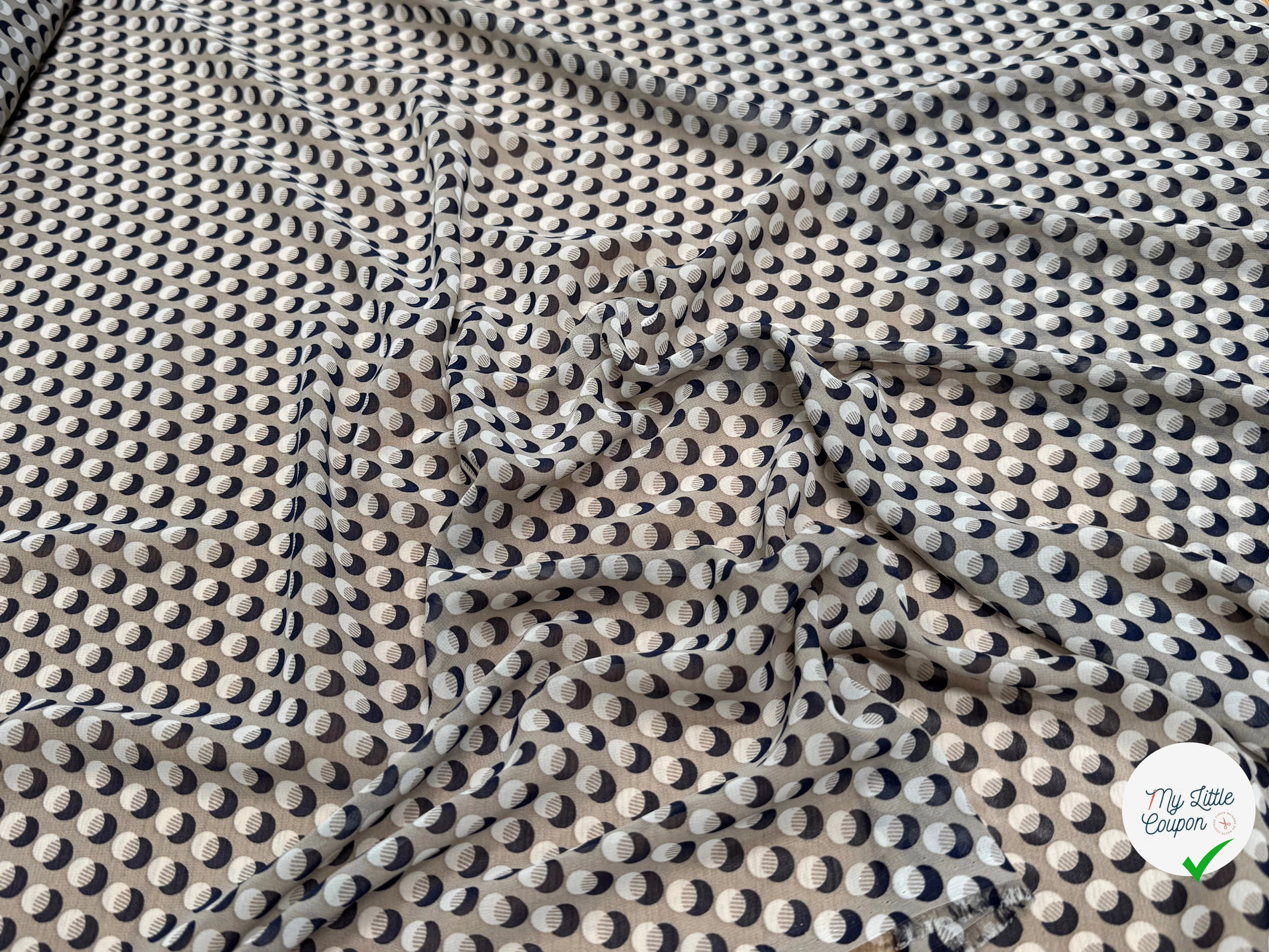 CHIFFON IMPRIMÉ MOTIFS CIRCULAIRES À OMBRE FOND BEIGE - My Little Coupon