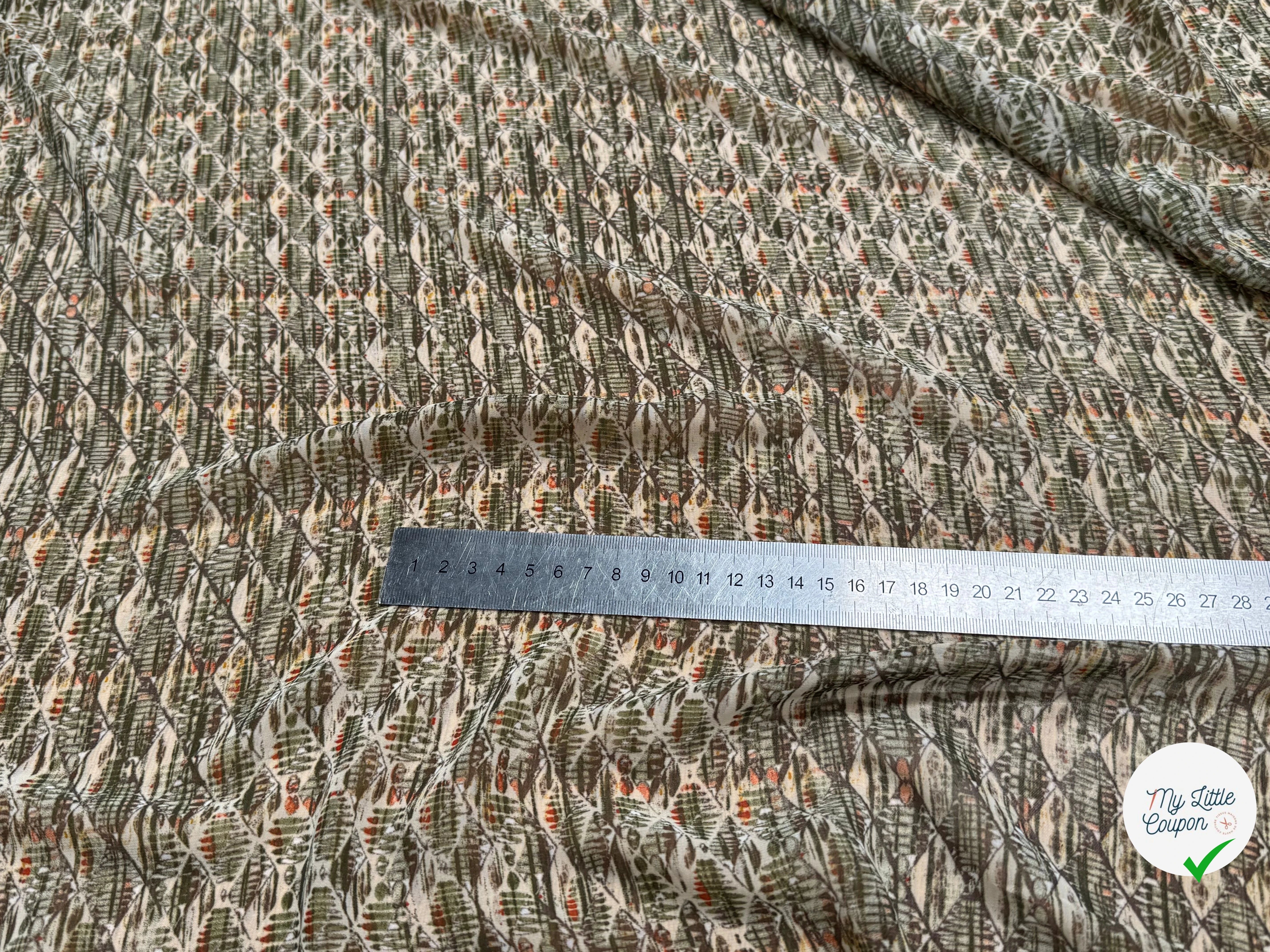 CHIFFON IMPRIMÉ MOTIFS GÉOMETRIQUES BEIGE KAKI - My Little Coupon