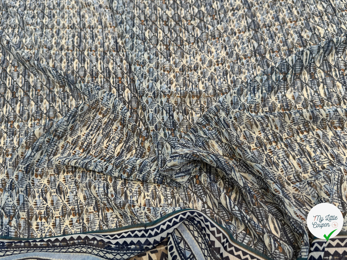 CHIFFON IMPRIMÉ MOTIFS GÉOMETRIQUES CIEL MARINE - My Little Coupon