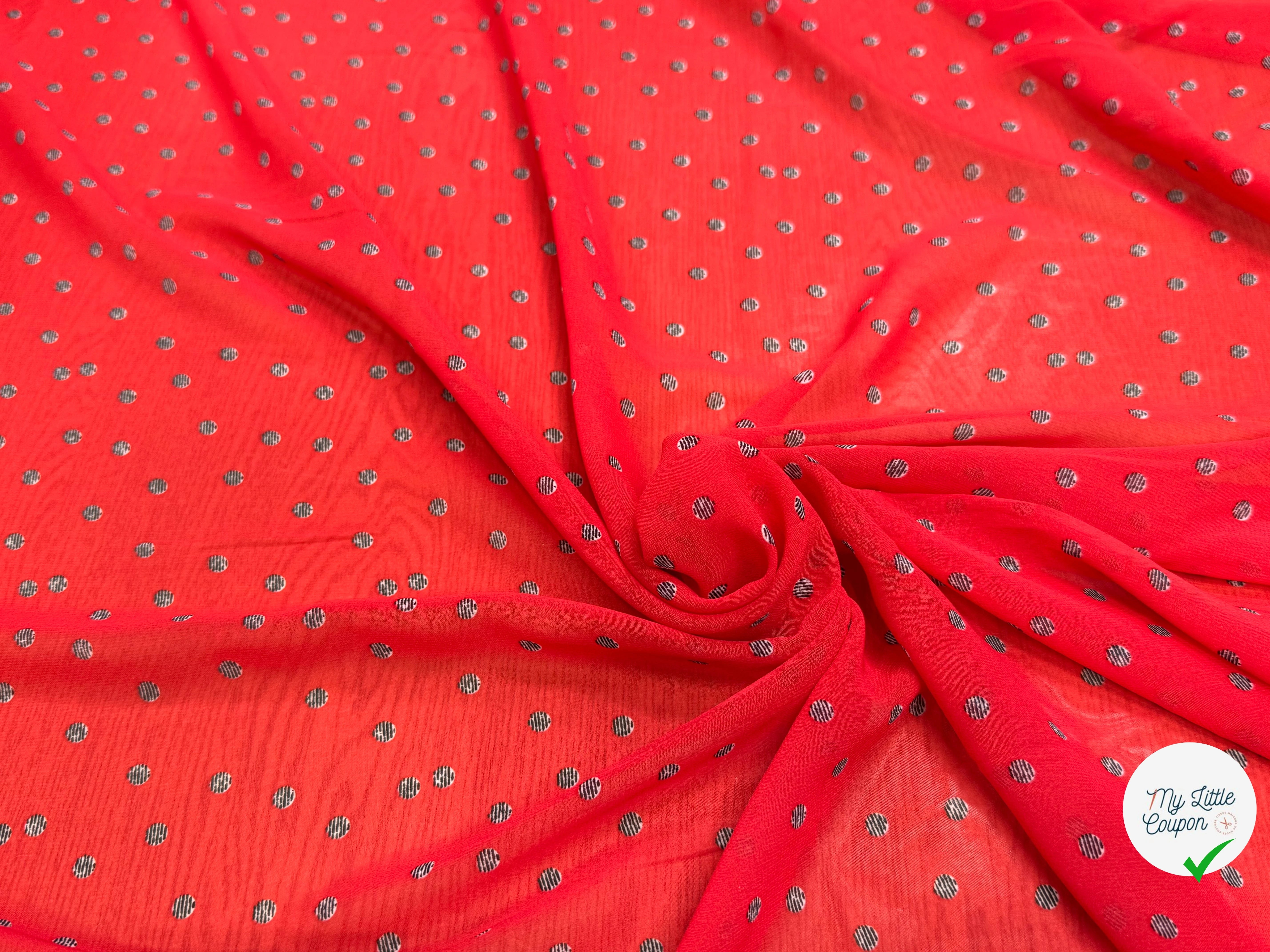 CHIFFON IMPRIMÉ POIS RAYÉS FOND ROUGE - My Little Coupon