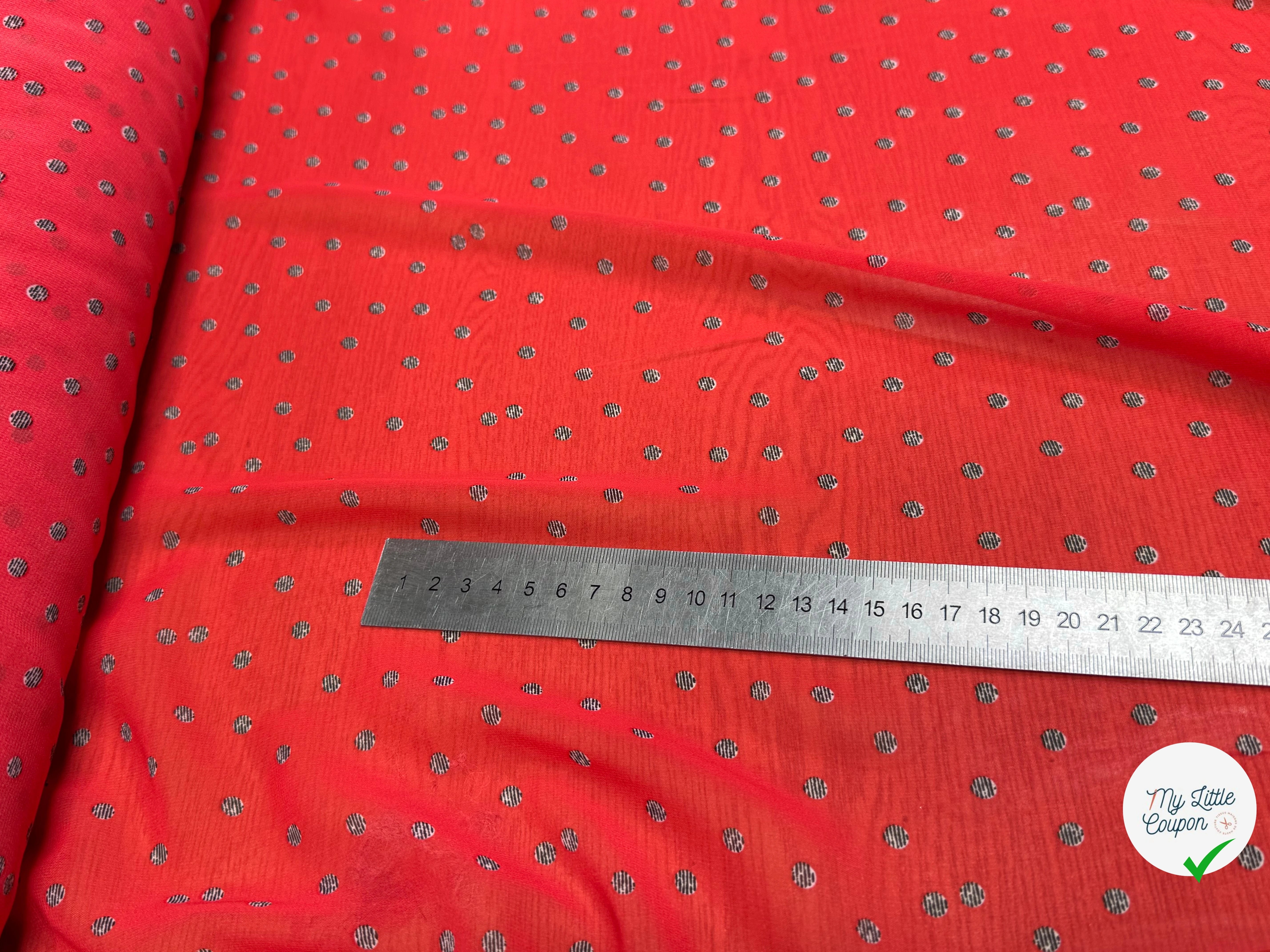 CHIFFON IMPRIMÉ POIS RAYÉS FOND ROUGE - My Little Coupon