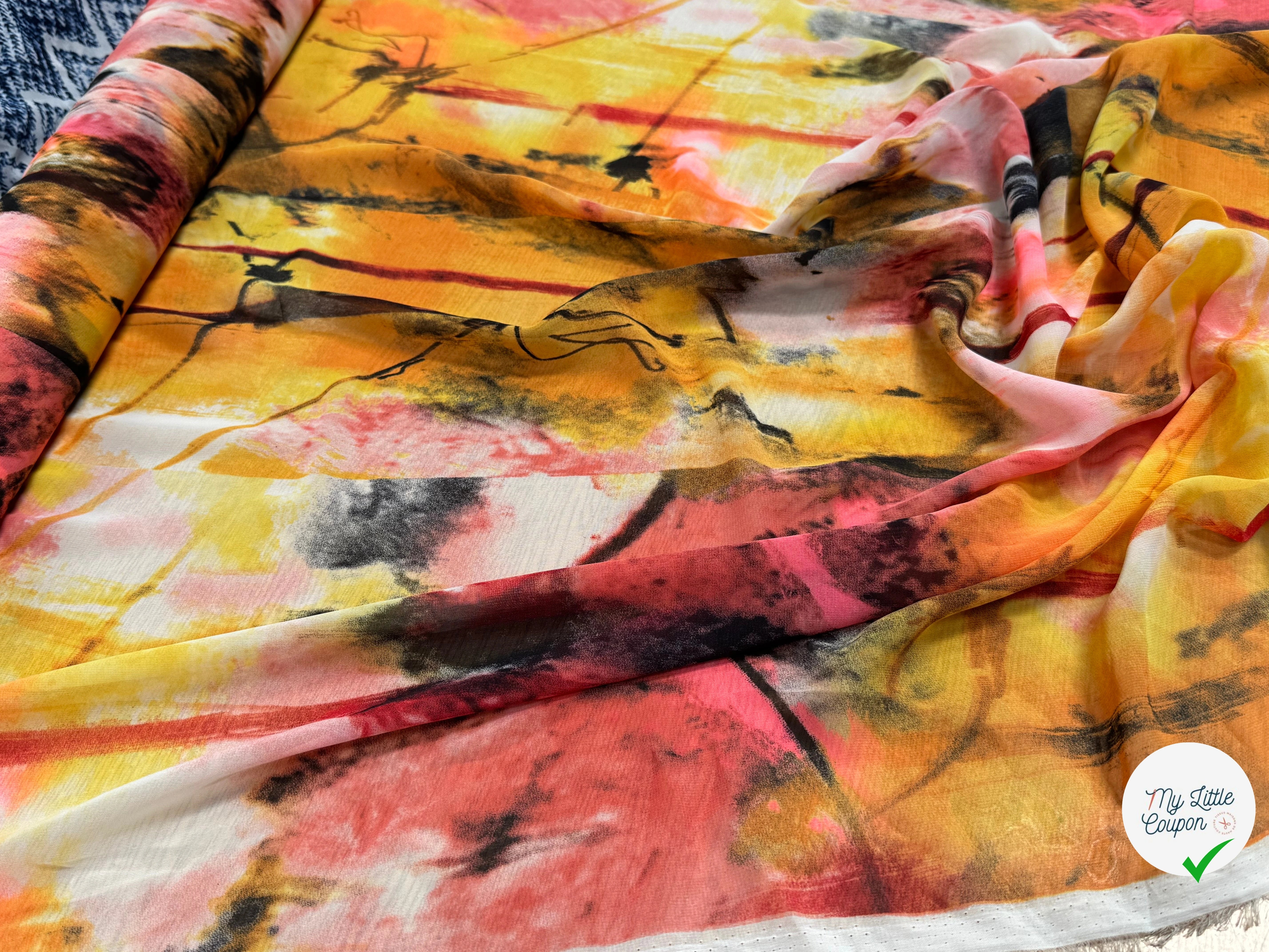 CHIFFON PRINTED ART MULTICOLORES ROSE ORANGE - My Little Coupon