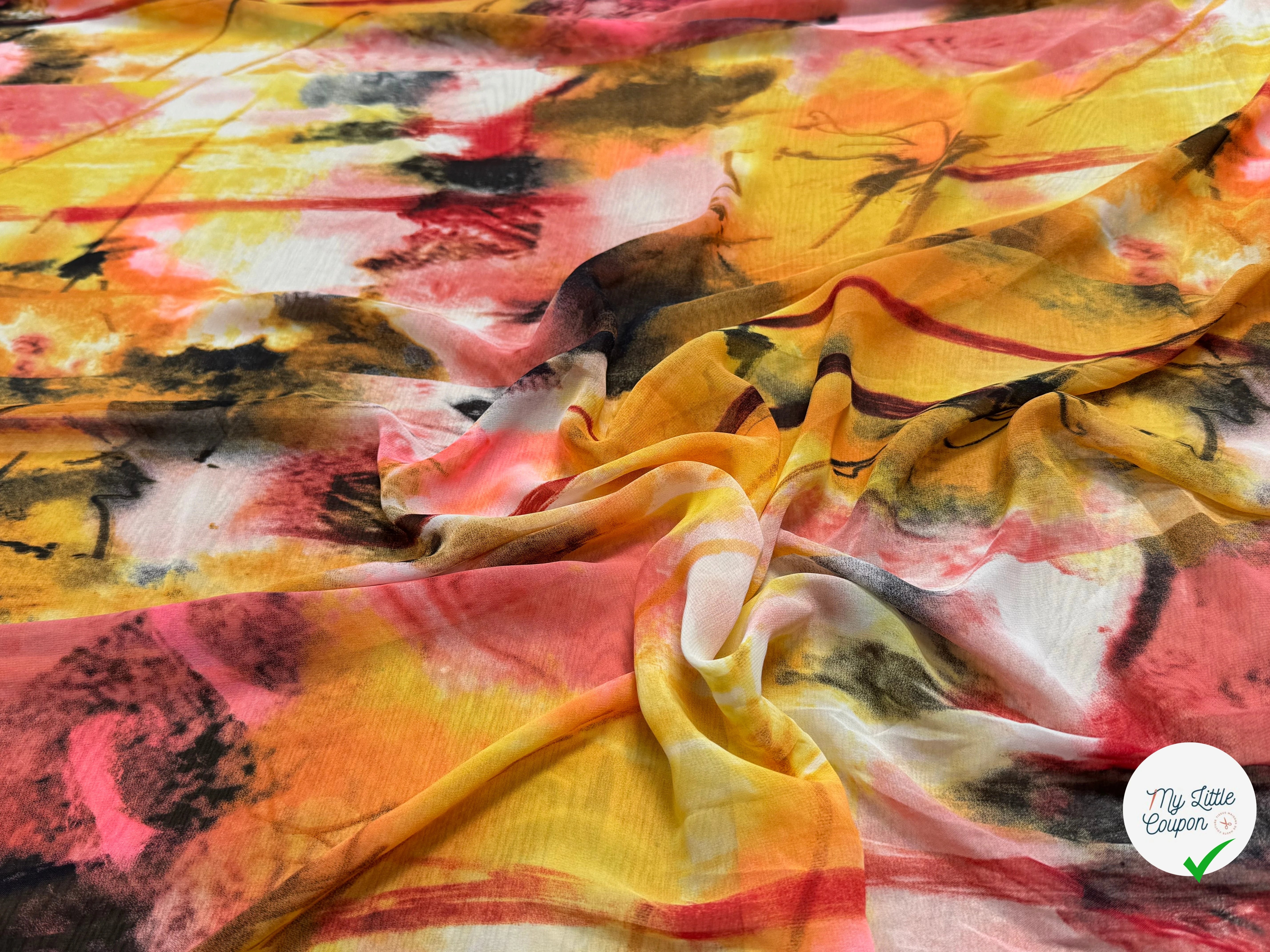 CHIFFON PRINTED ART MULTICOLORES ROSE ORANGE - My Little Coupon