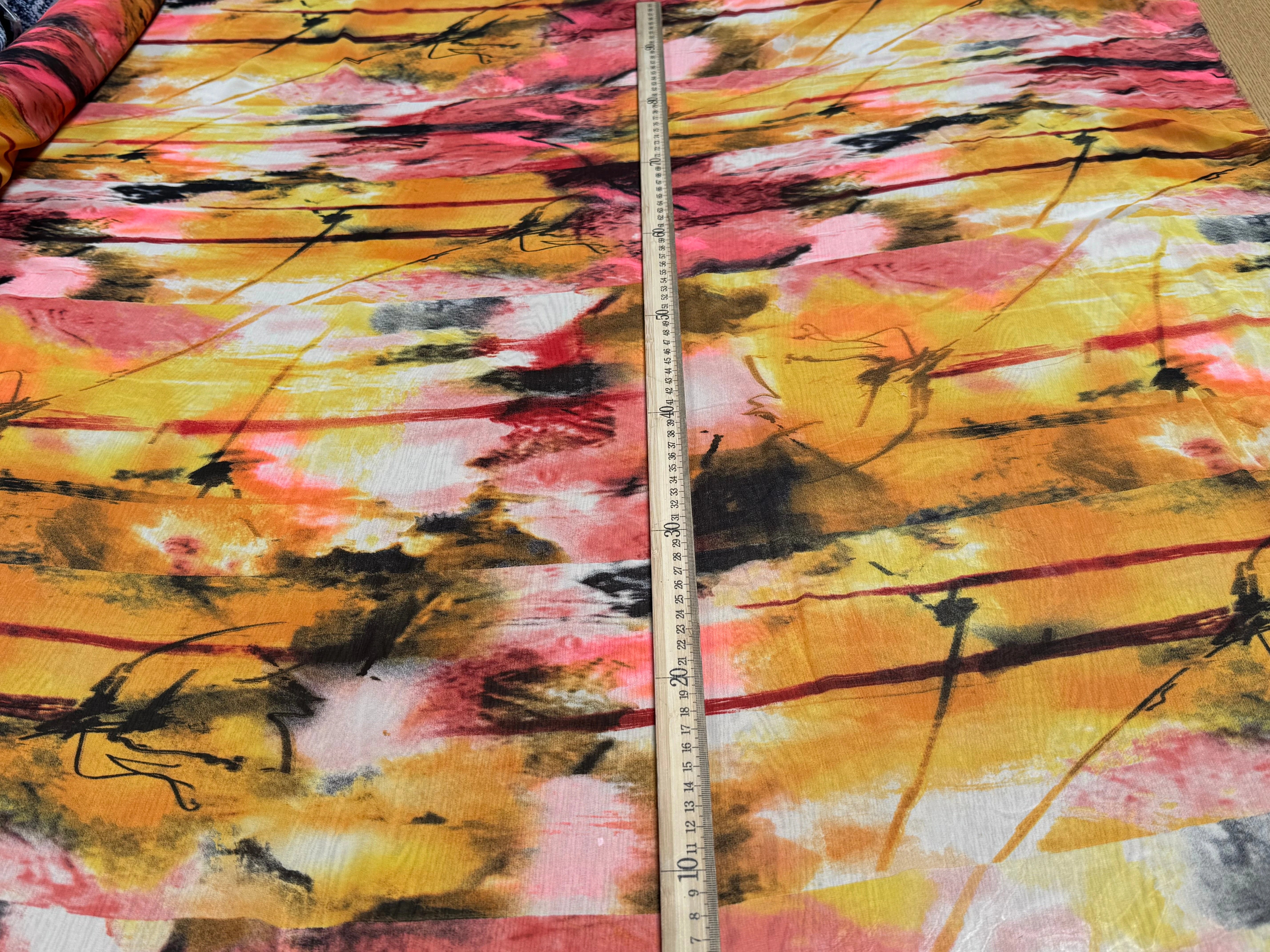 CHIFFON PRINTED ART MULTICOLORES ROSE ORANGE - My Little Coupon