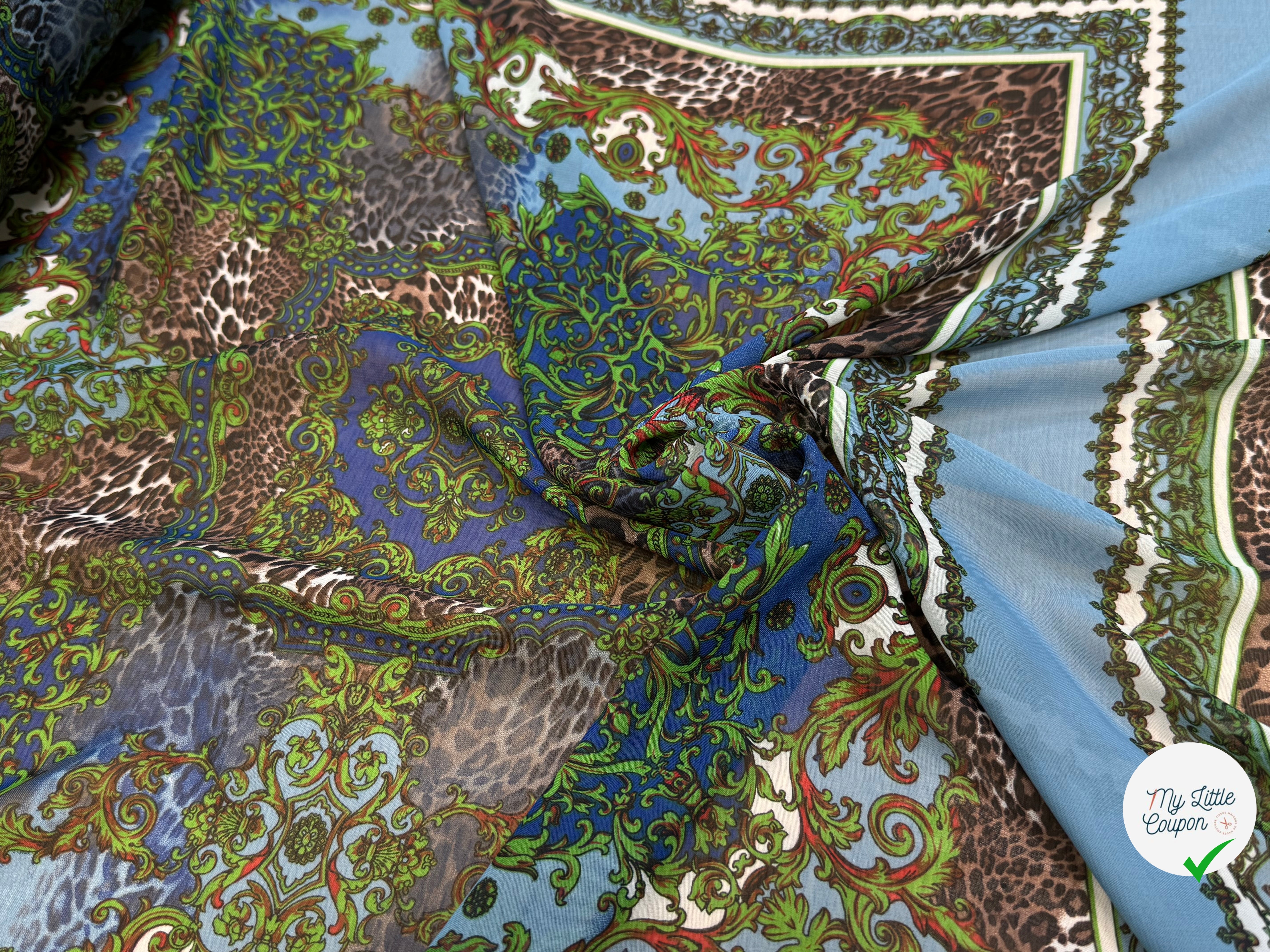 CHIFFON PRINTED BABY BLUE/VERT À PANNEAU - My Little Coupon