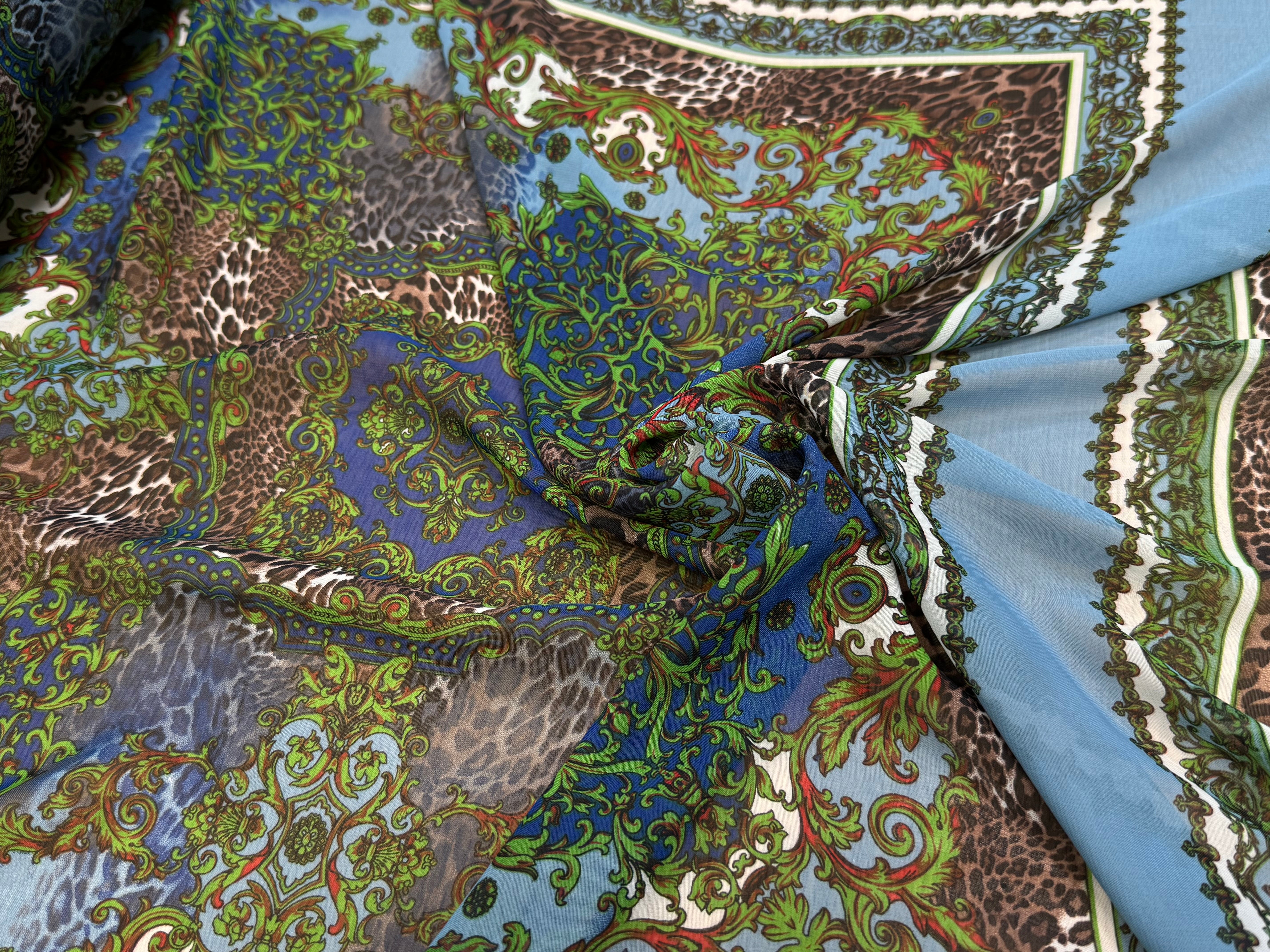 CHIFFON PRINTED BABY BLUE/VERT À PANNEAU - My Little Coupon