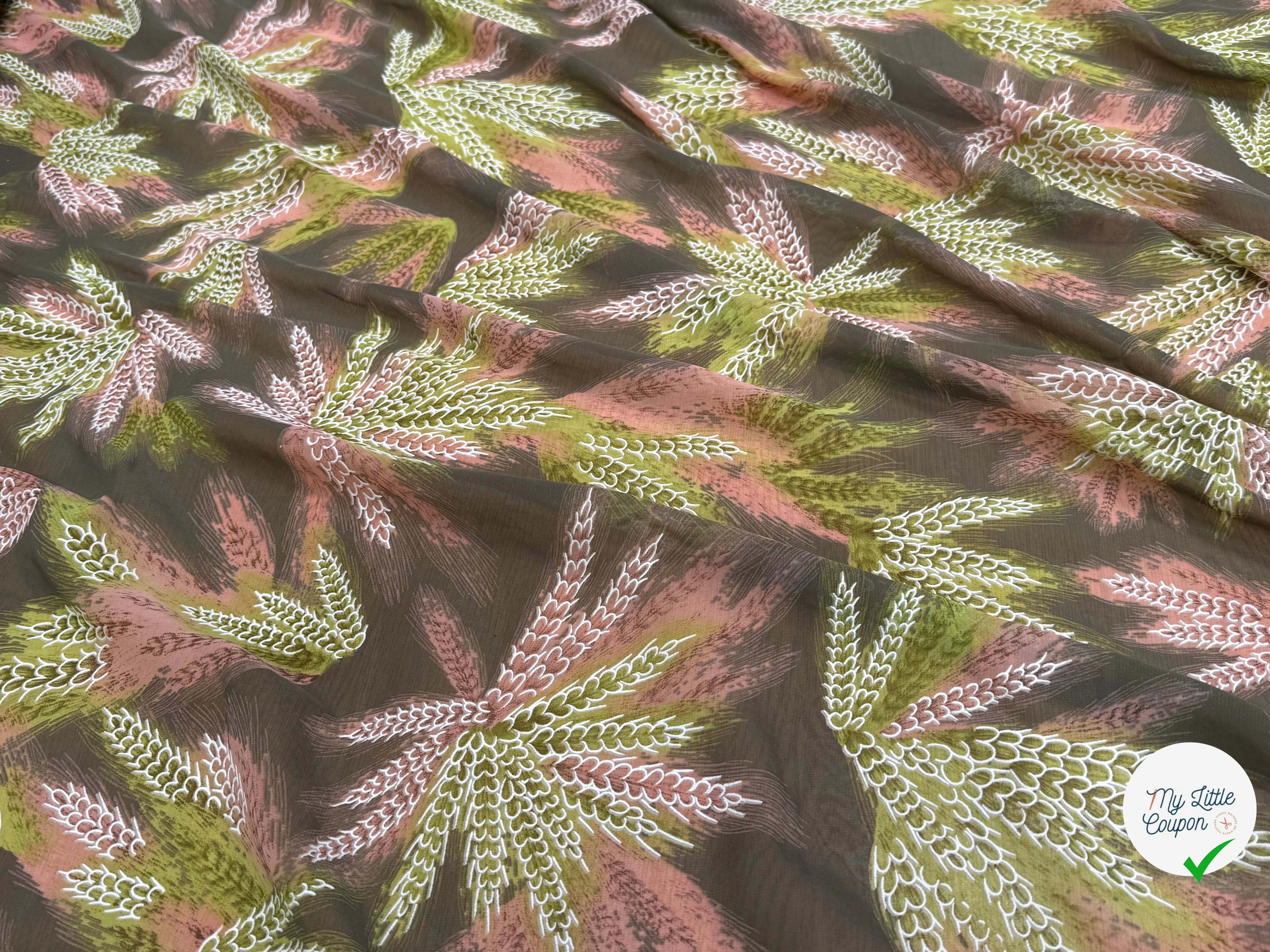CHIFFON PRINTED CHAMP DE BLÉ VERT KAKI TEINTURE - My Little Coupon