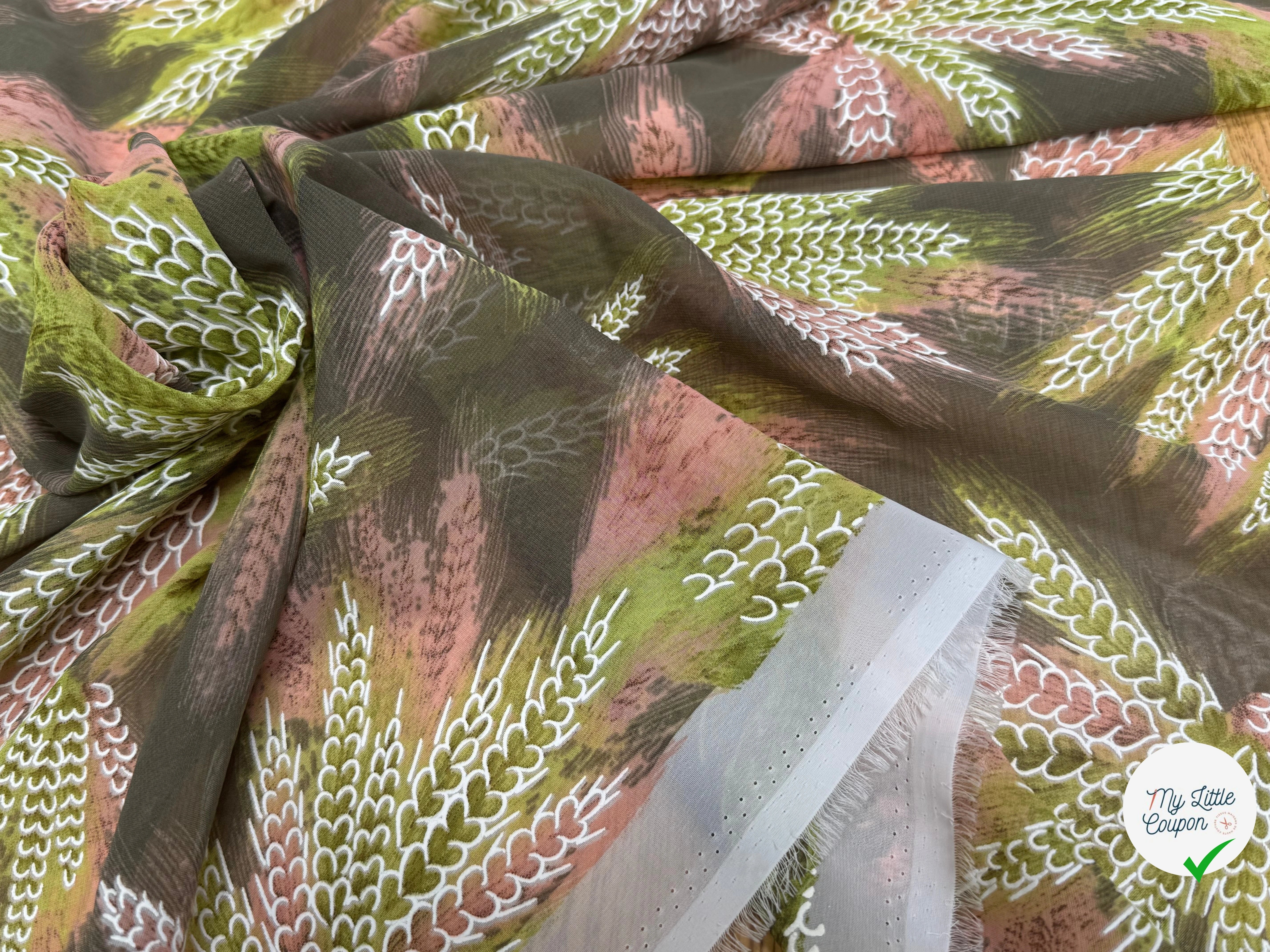 CHIFFON PRINTED CHAMP DE BLÉ VERT KAKI TEINTURE - My Little Coupon