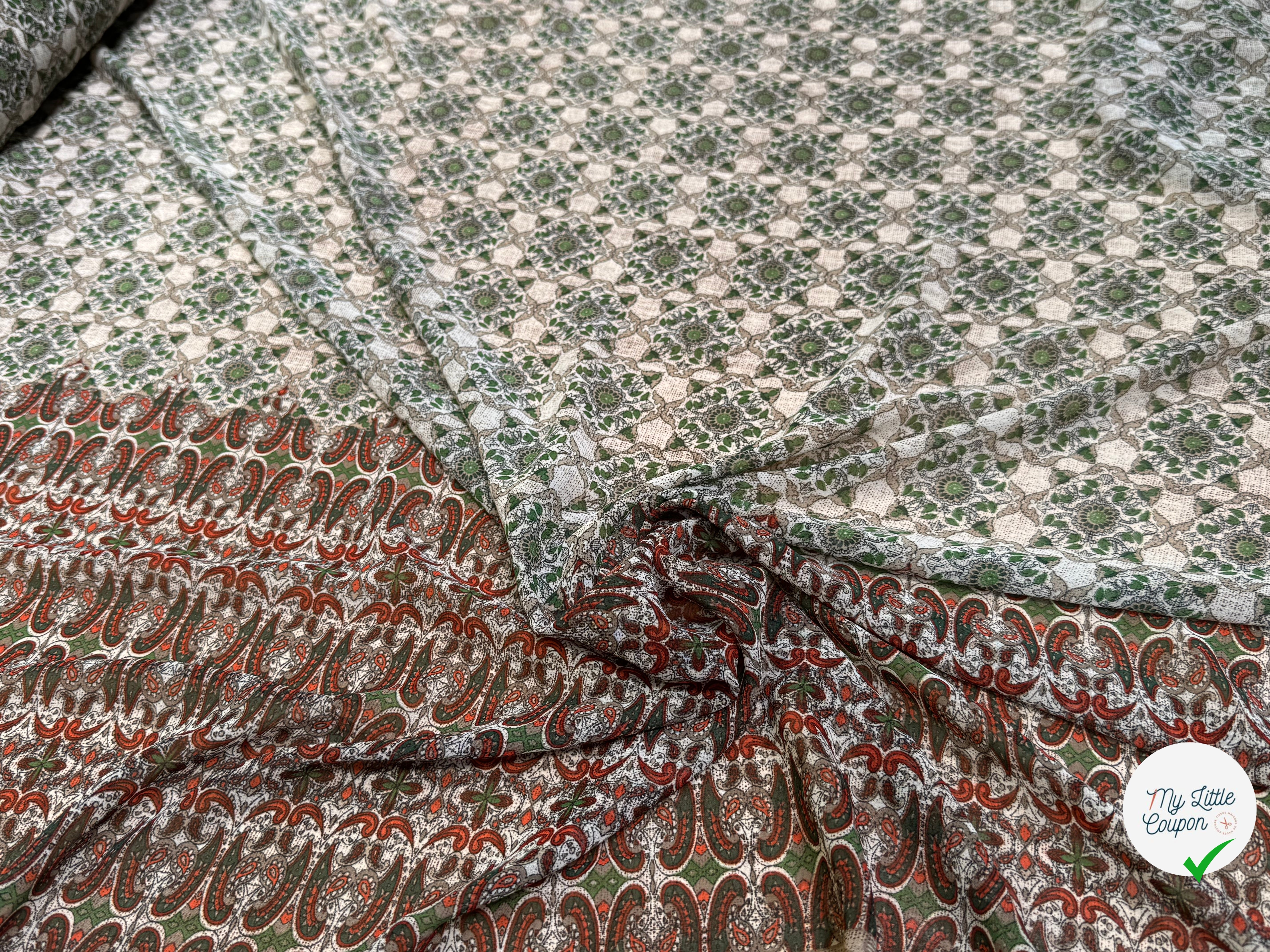CHIFFON PRINTED ETHNIC VERT - My Little Coupon