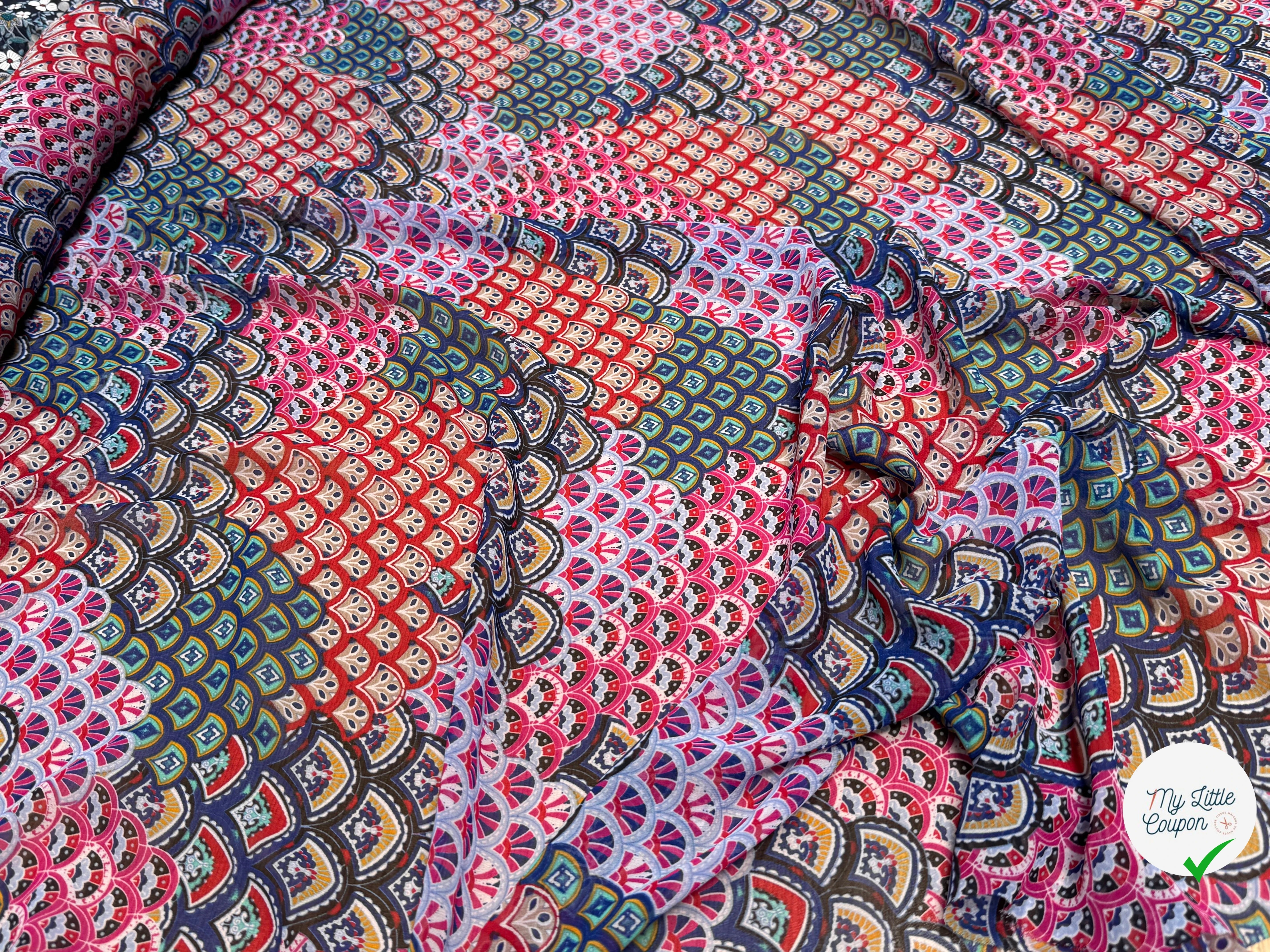 CHIFFON PRINTED ÉVANTAILS MULTICOLORES ROSE ROUGE - My Little Coupon
