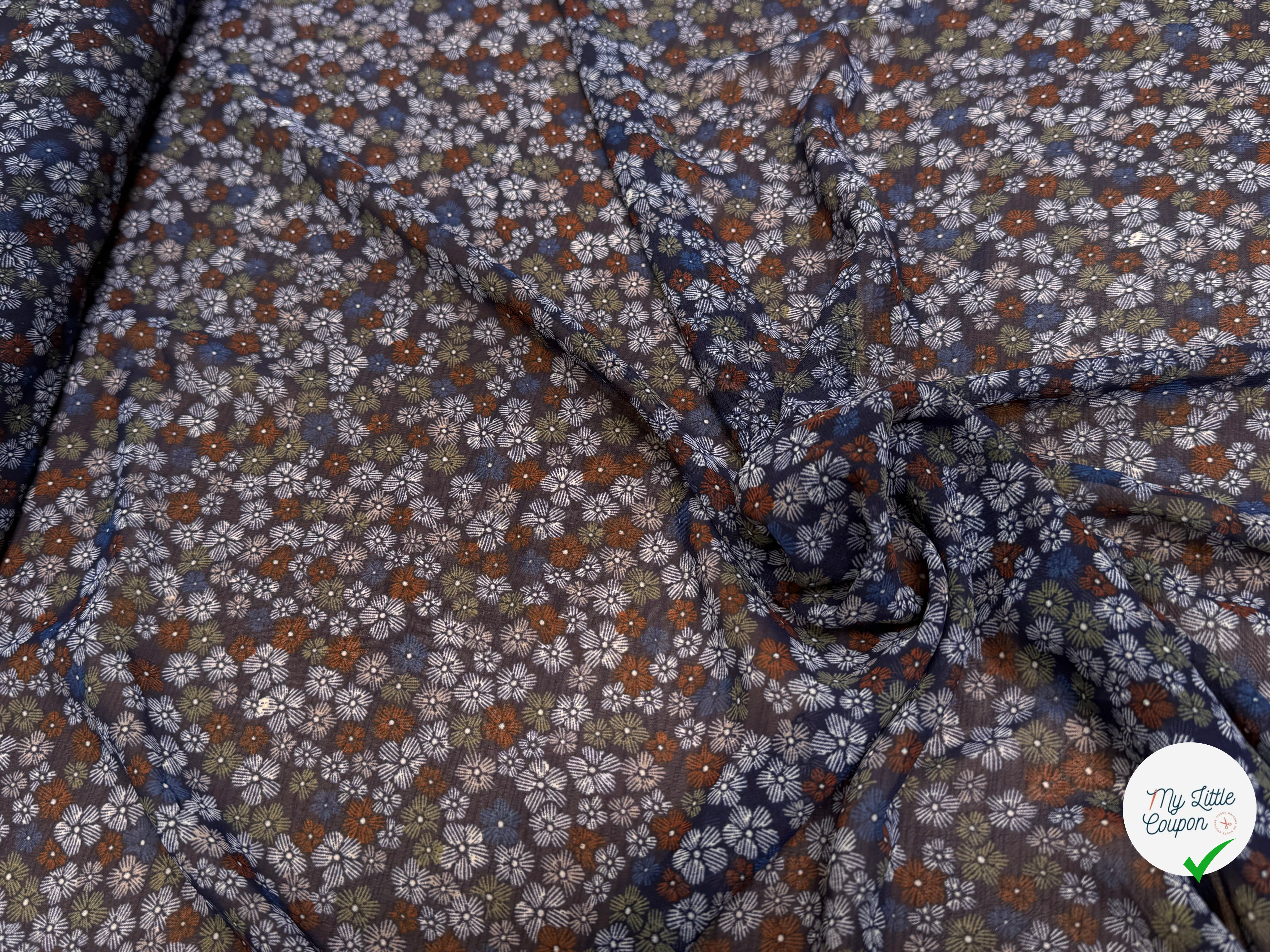 CHIFFON PRINTED FEU D'ARTIFICES MULTICOLORES FOND MARINE - My Little Coupon