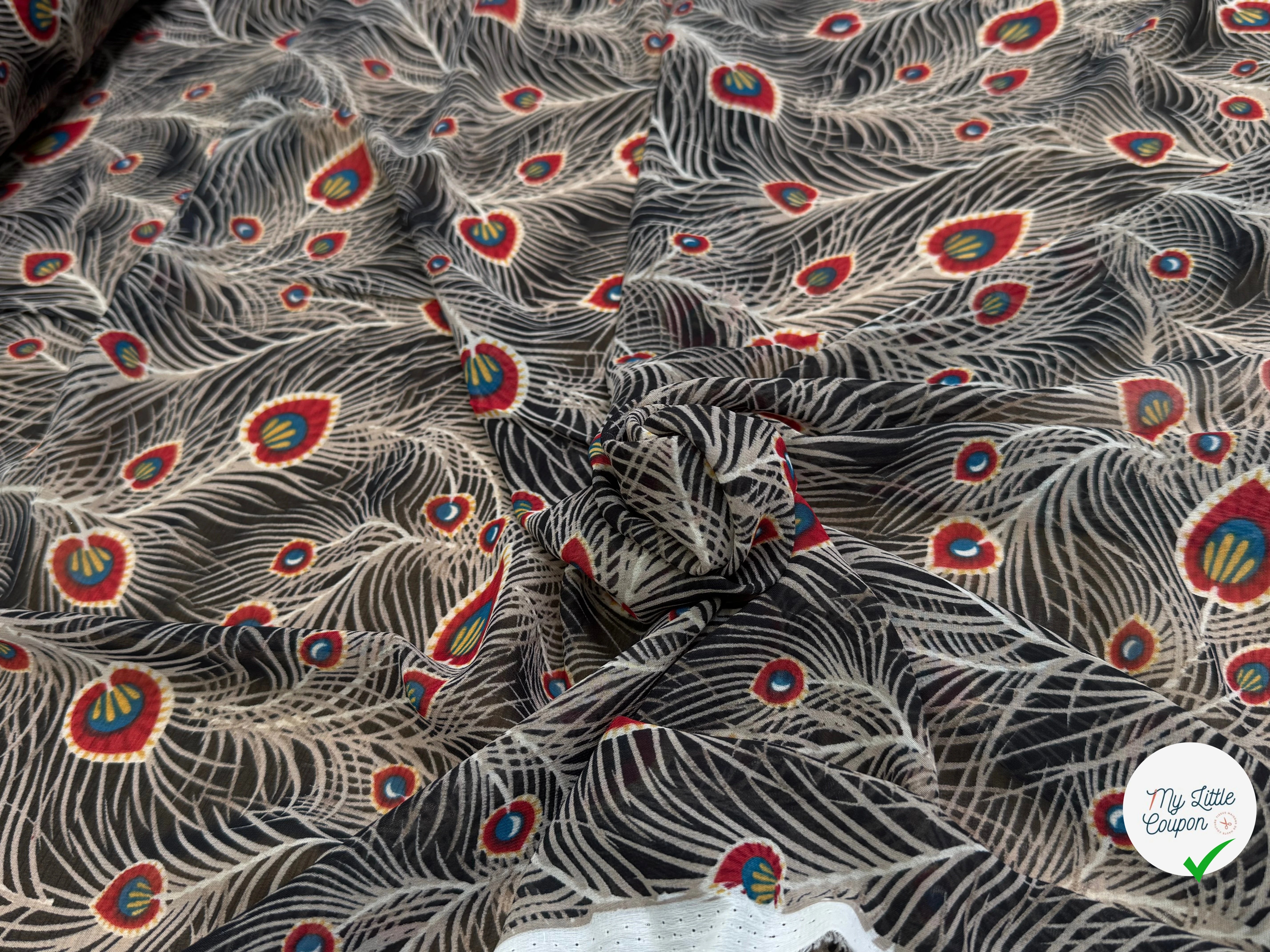 CHIFFON PRINTED FEUILLAGES NOIR&BEIGE - My Little Coupon
