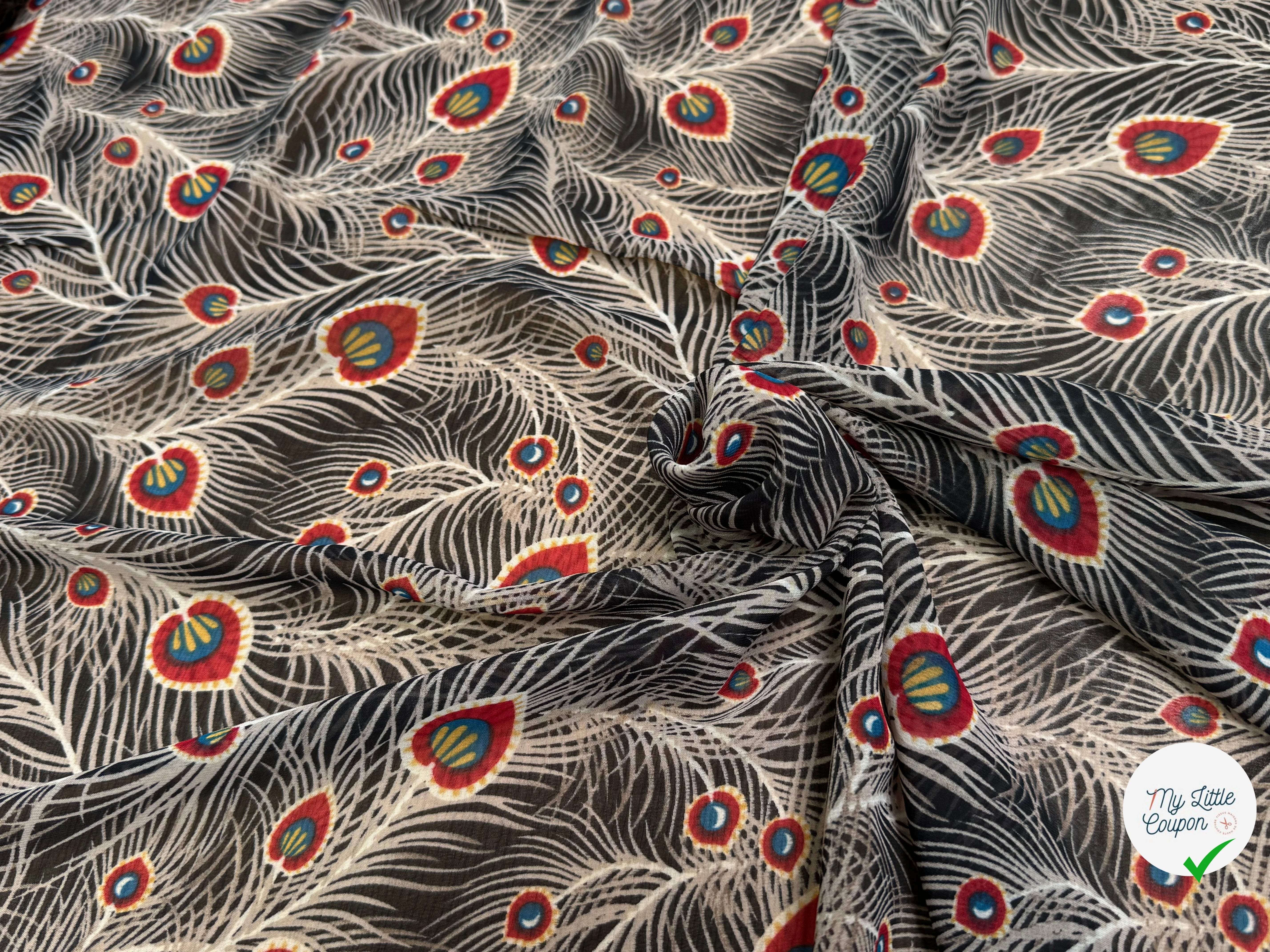 CHIFFON PRINTED FEUILLAGES NOIR&BEIGE - My Little Coupon