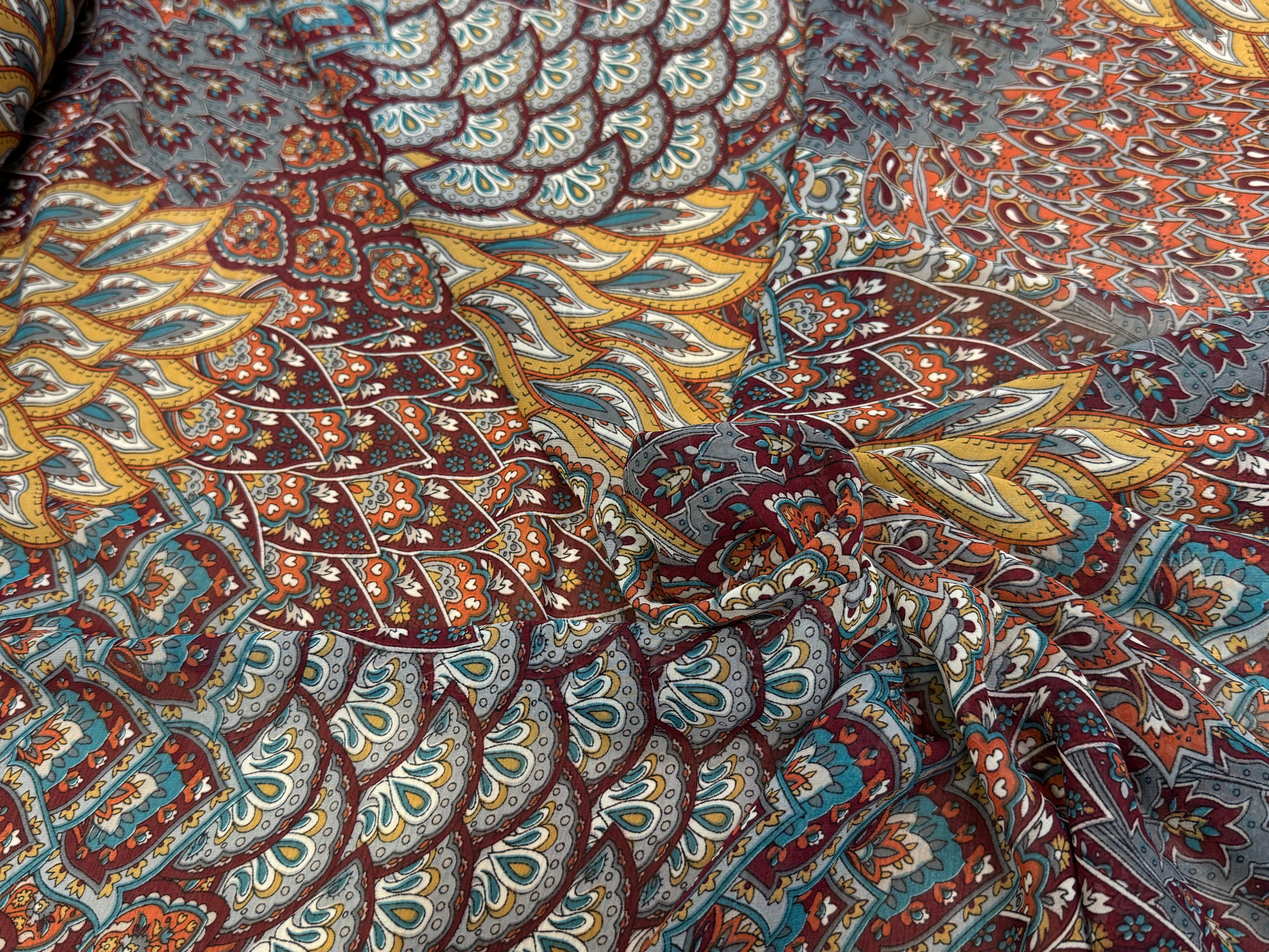 CHIFFON PRINTED FLORAUX MULTICOLORES CHOCO CARAMEL - My Little Coupon
