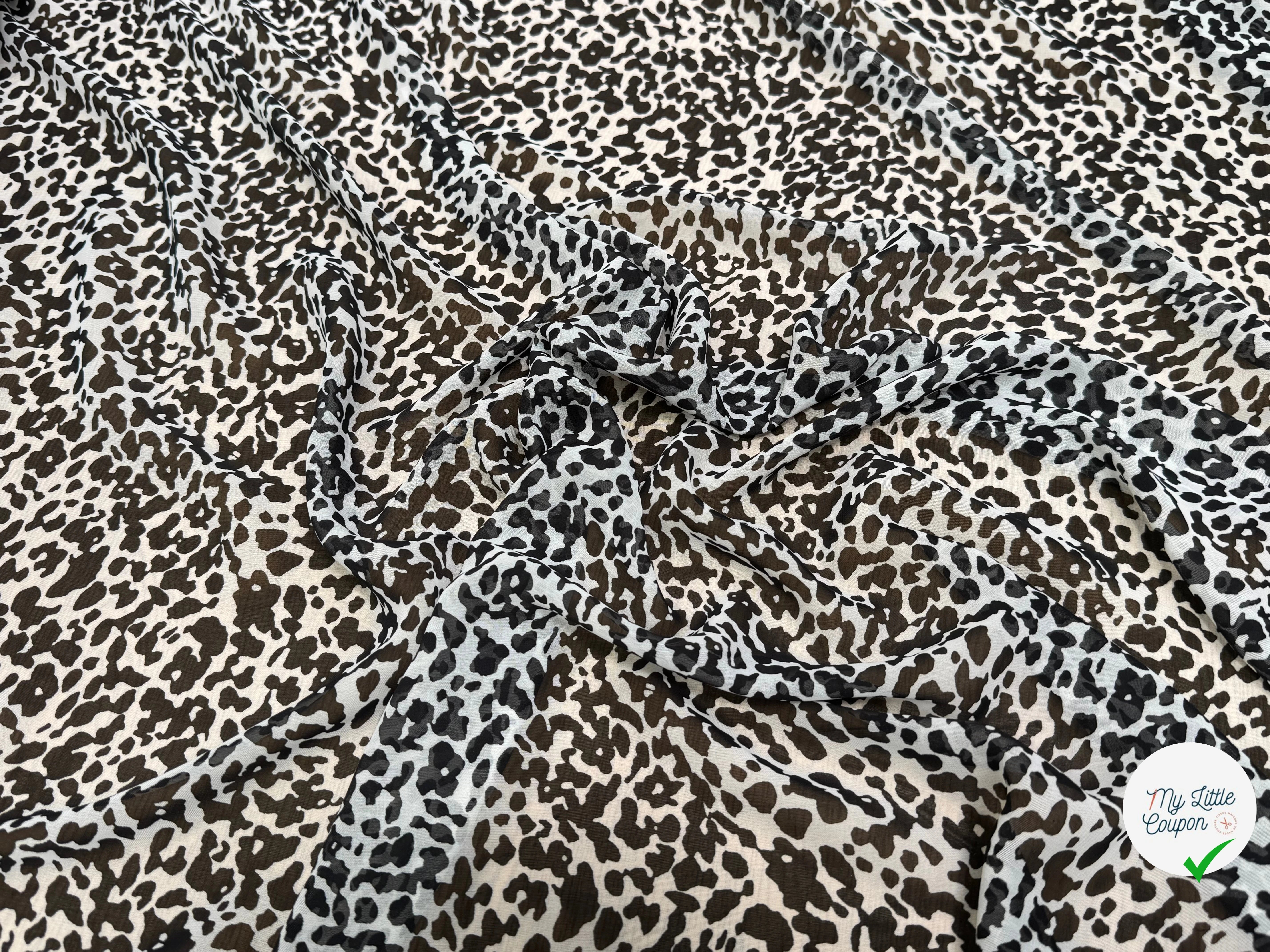 CHIFFON PRINTED FLUIDE BLACK OFF WHITE MOTIF ANIMAL - My Little Coupon