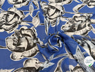 CHIFFON PRINTED FOND BLEU GROSSES FLEURS BLANC NOIR - My Little Coupon