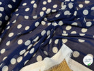 CHIFFON PRINTED GROS POIS BLANC CASSÉ FOND MARINE - My Little Coupon