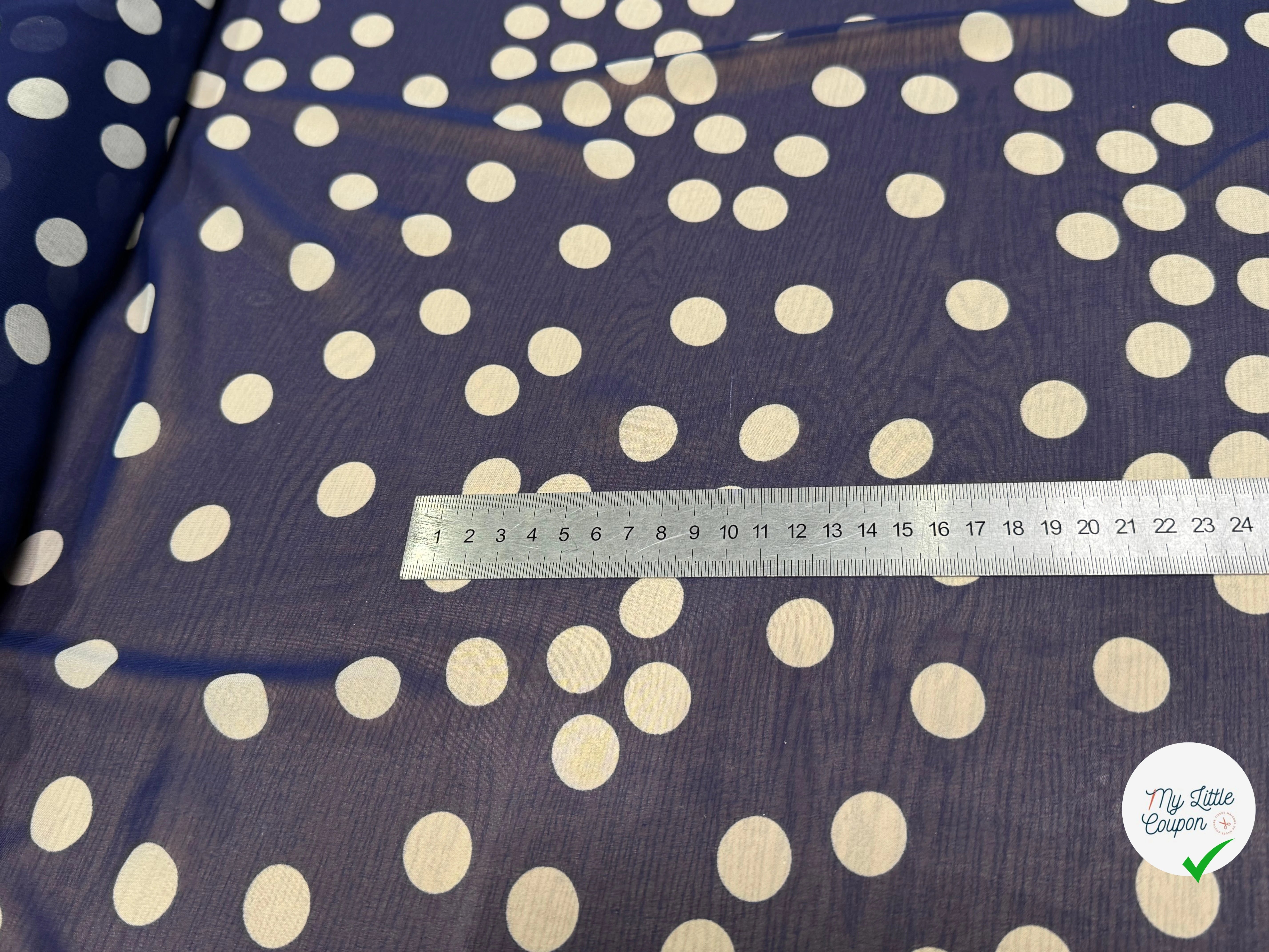 CHIFFON PRINTED GROS POIS BLANC CASSÉ FOND MARINE - My Little Coupon
