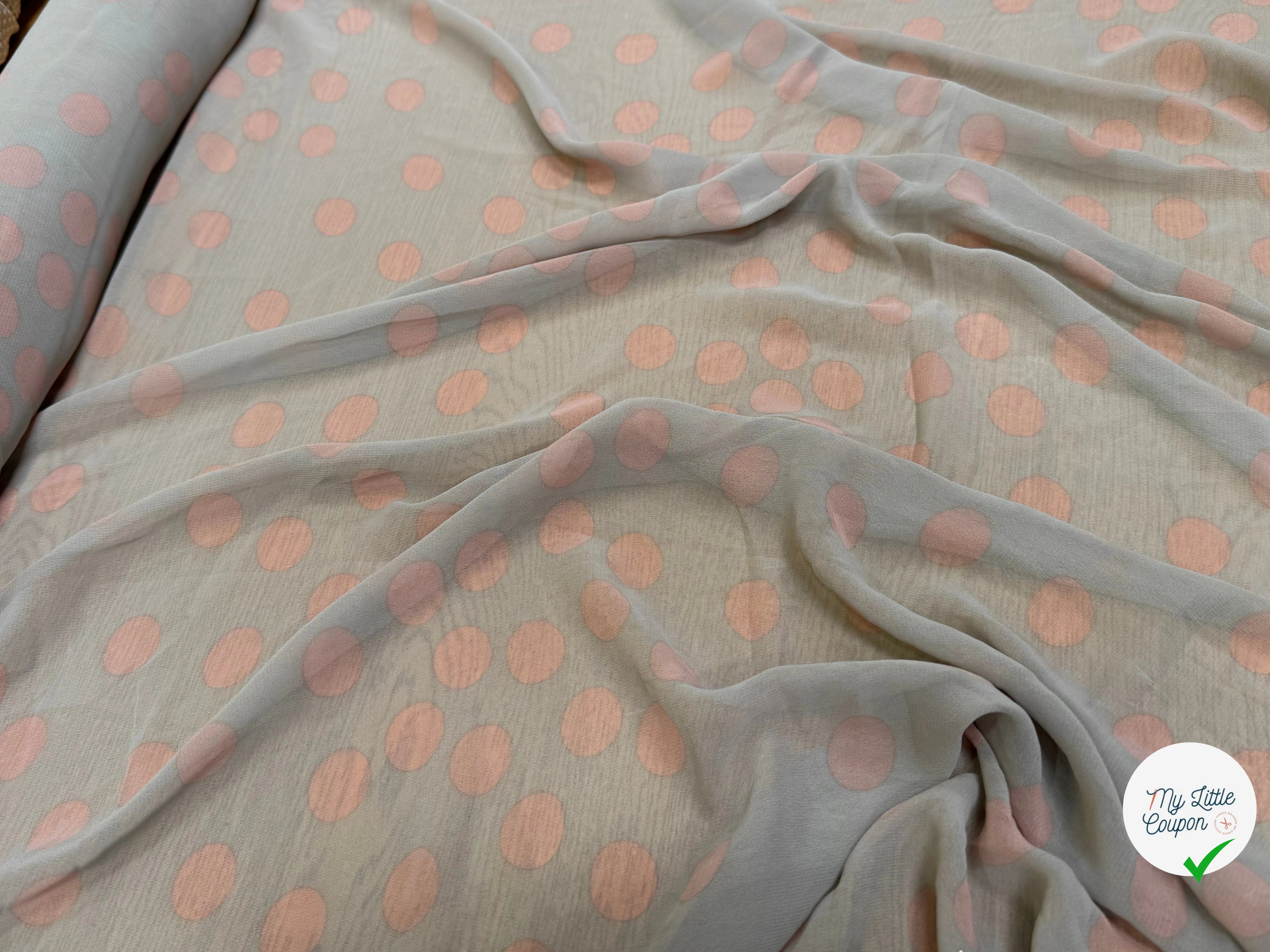 CHIFFON PRINTED GROS POIS ROSE FOND GRIS - My Little Coupon