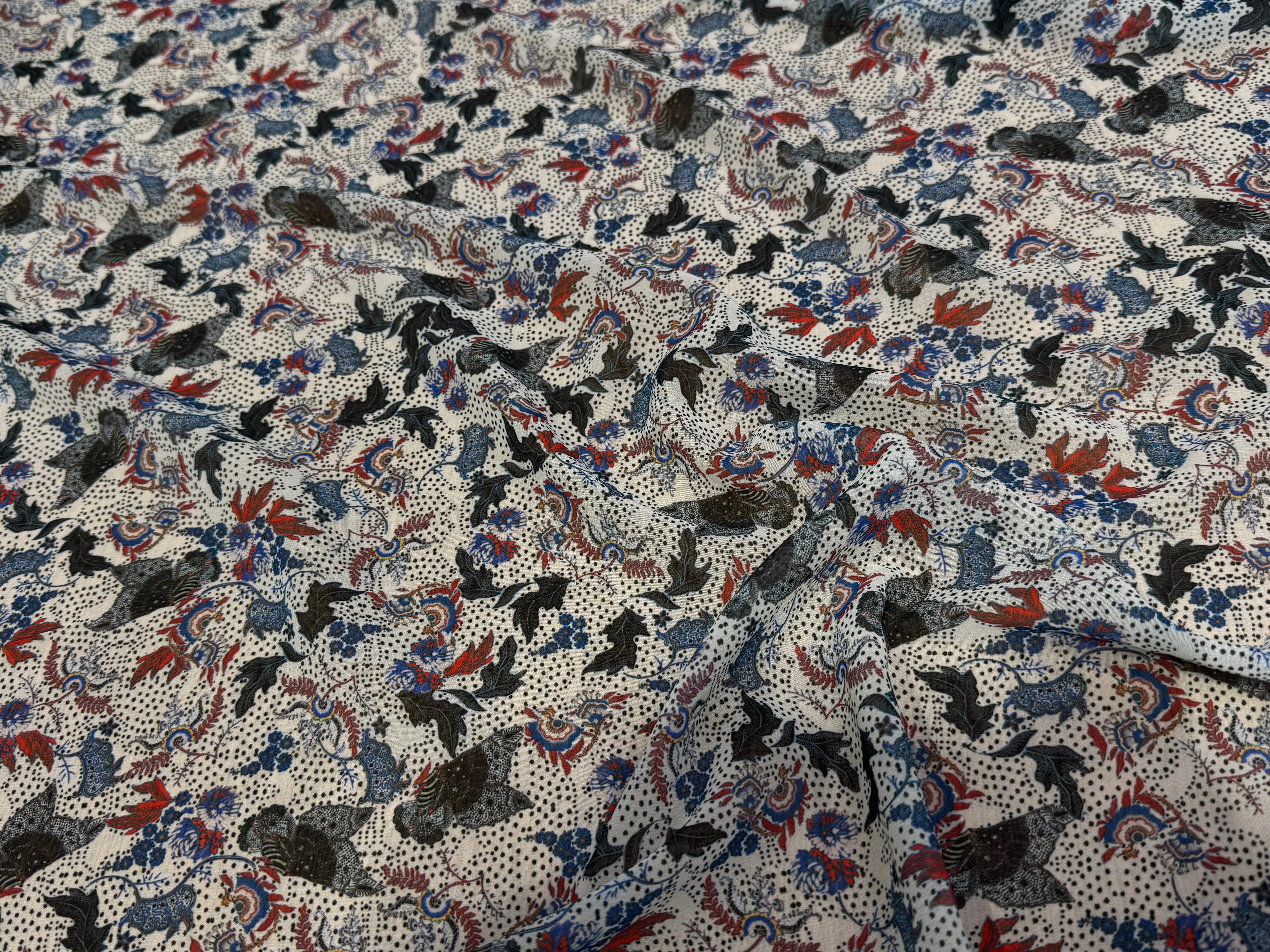 CHIFFON PRINTED JARDIN SAUVAGE MULTICOLORES FOND ÉCRU - My Little Coupon