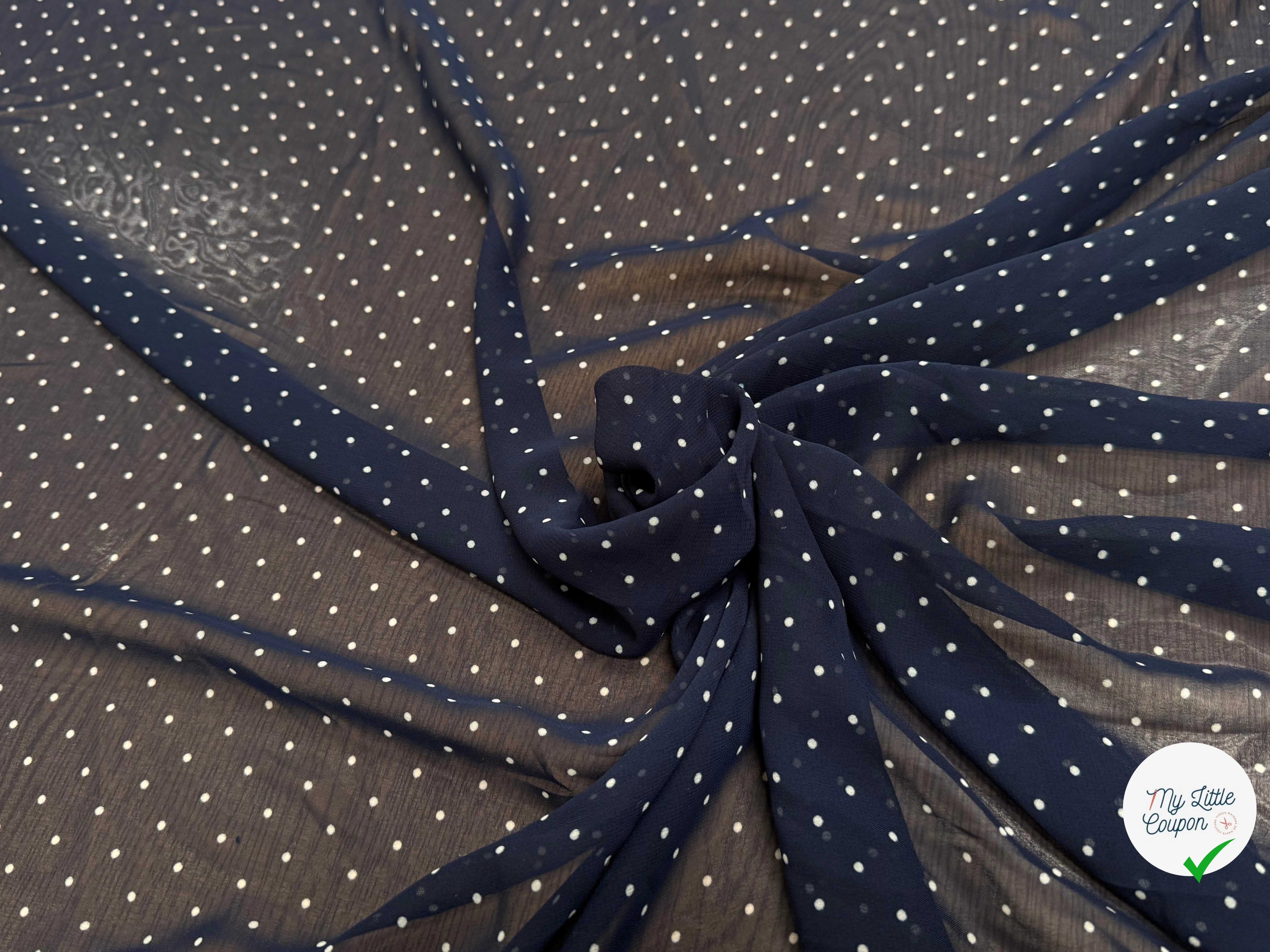 CHIFFON PRINTED LITTLE DOT FOND MARINE - My Little Coupon
