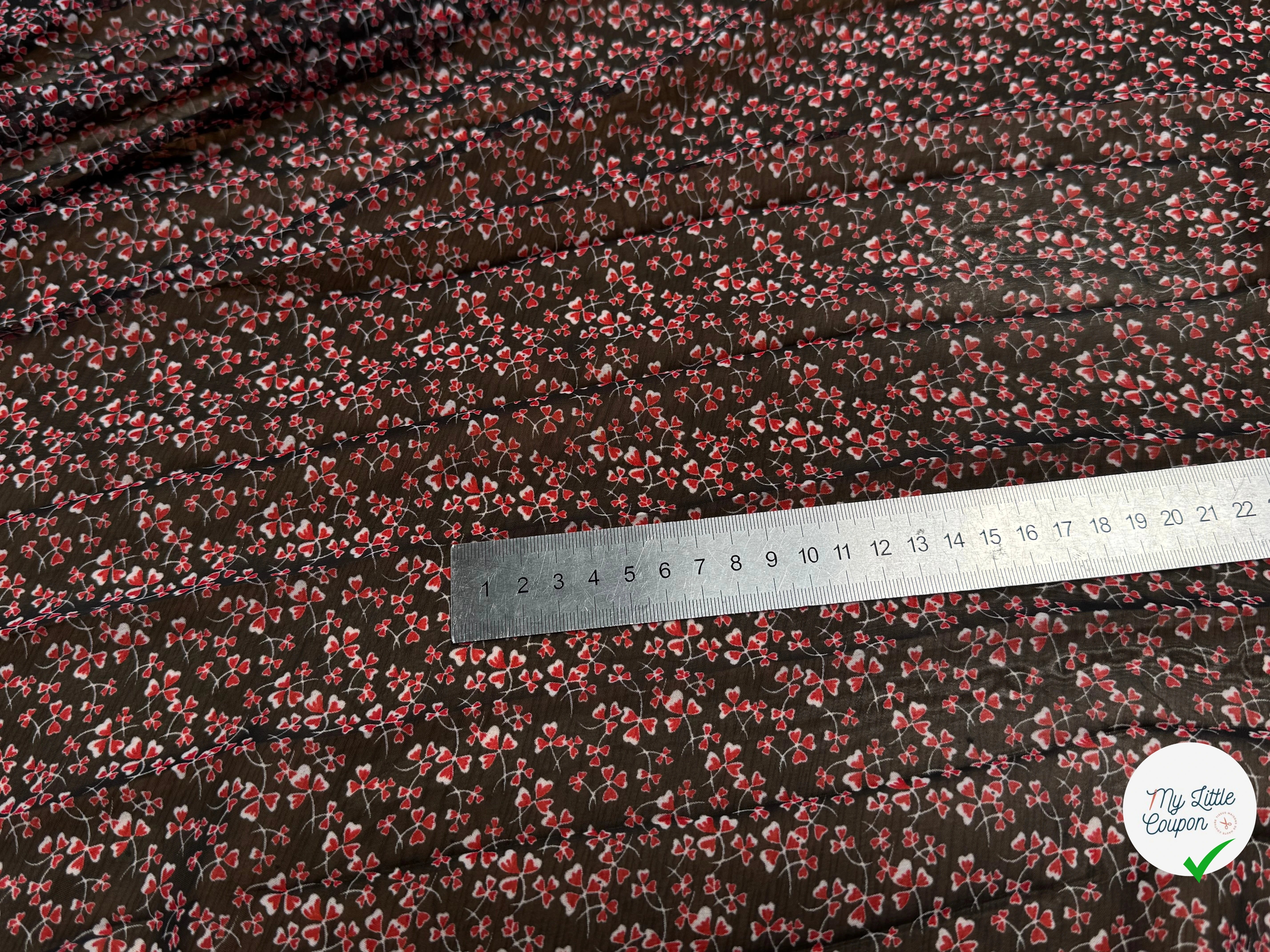 CHIFFON PRINTED LITTLE FLOWERS ROUGE SUR FOND NOIR - My Little Coupon