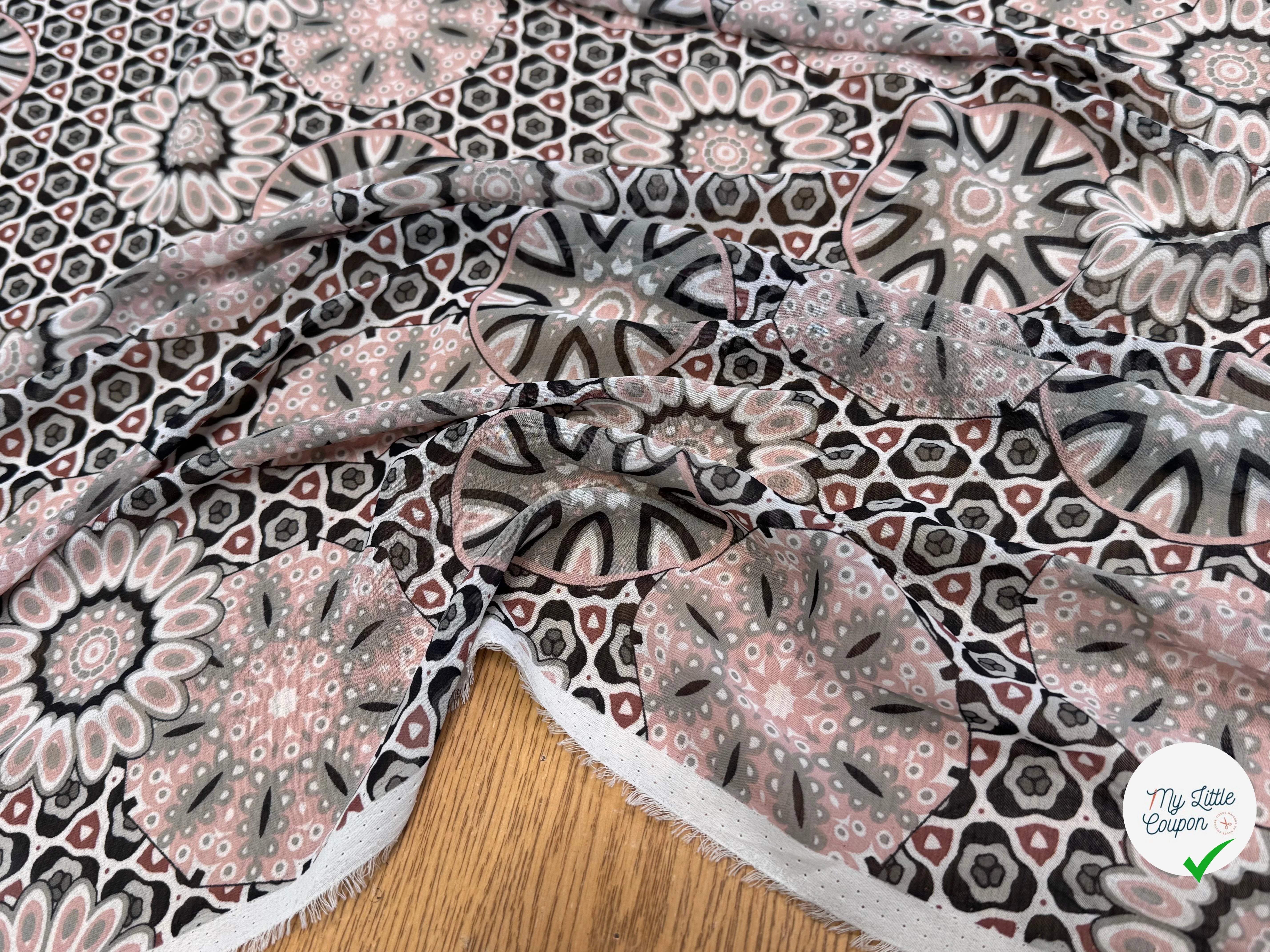 CHIFFON PRINTED MOTIF CIRCULAIRES GÉOMETRIQUES CREME&KAKI - My Little Coupon
