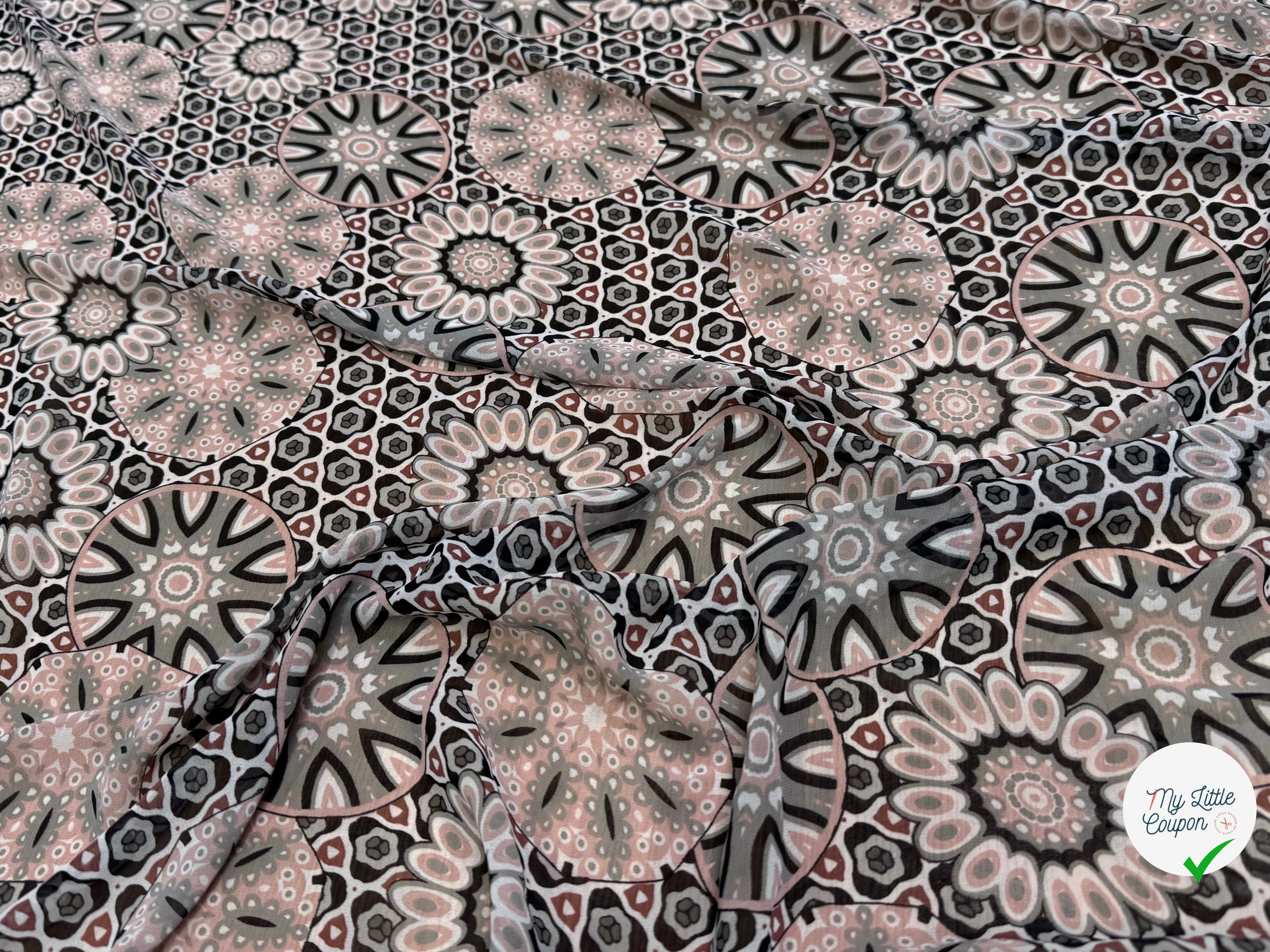 CHIFFON PRINTED MOTIF CIRCULAIRES GÉOMETRIQUES CREME&KAKI - My Little Coupon