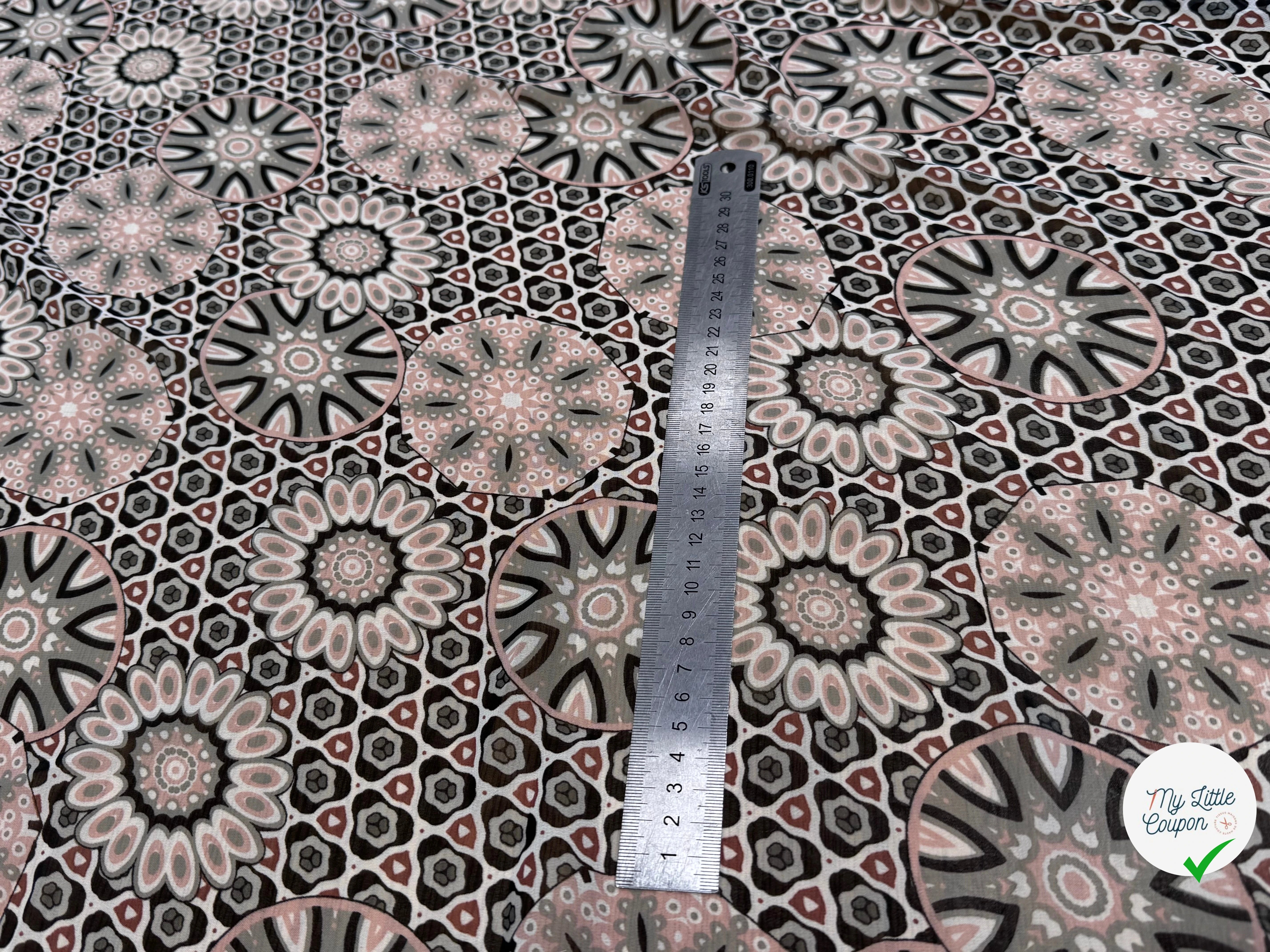 CHIFFON PRINTED MOTIF CIRCULAIRES GÉOMETRIQUES CREME&KAKI - My Little Coupon