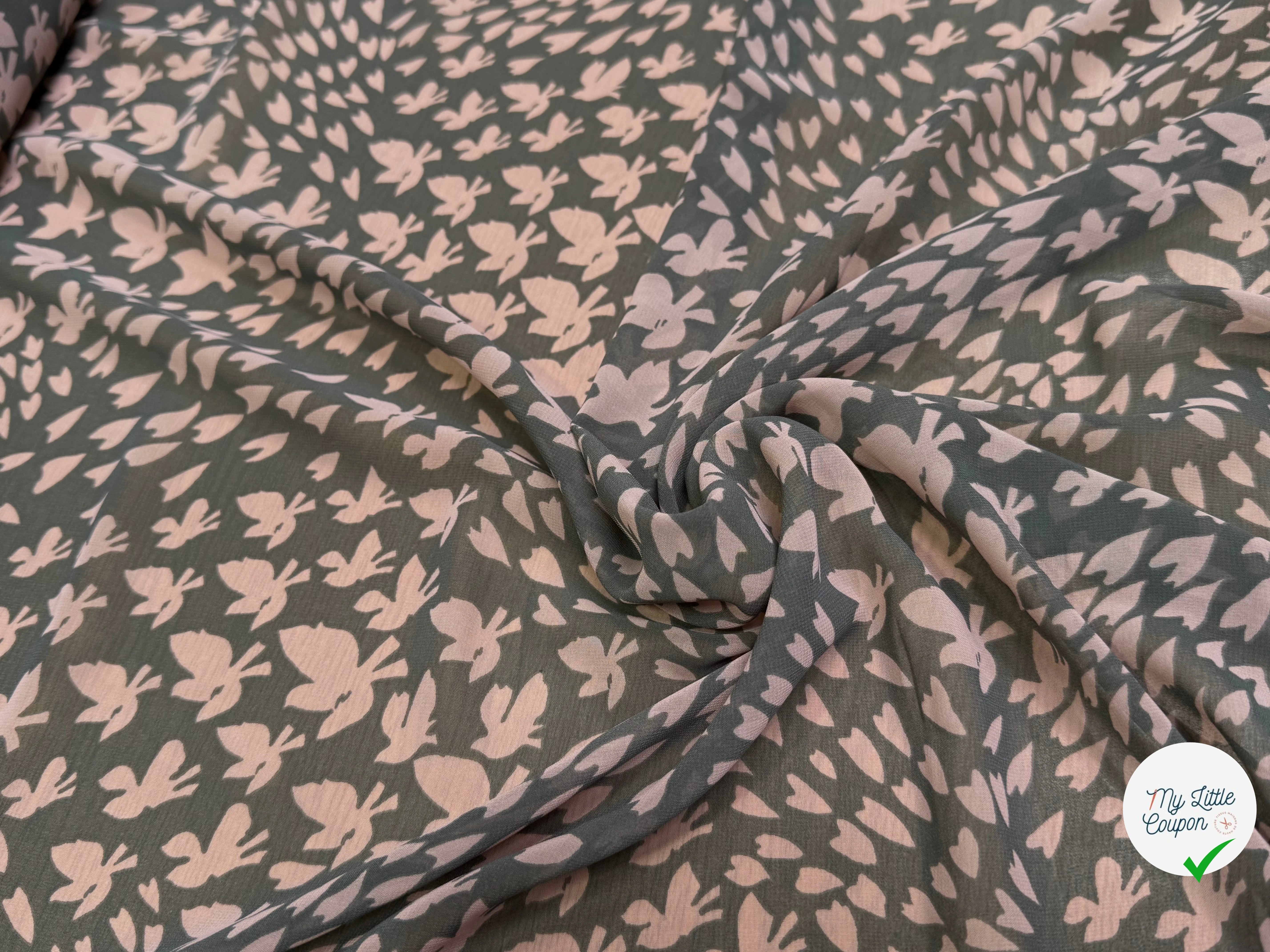 CHIFFON PRINTED PAPILLONS FOND KAKI - My Little Coupon
