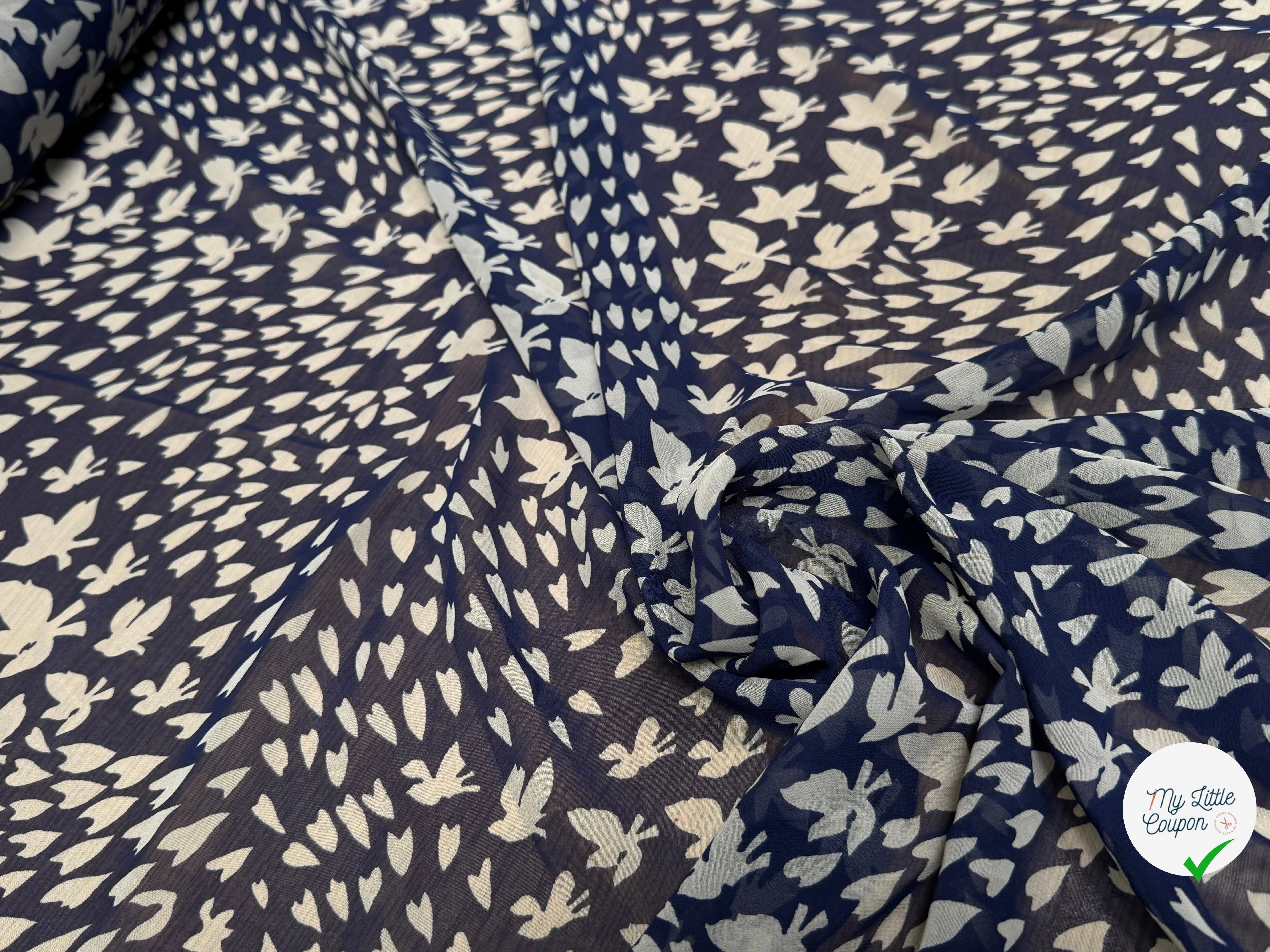 CHIFFON PRINTED PAPILLONS FOND MARINE - My Little Coupon