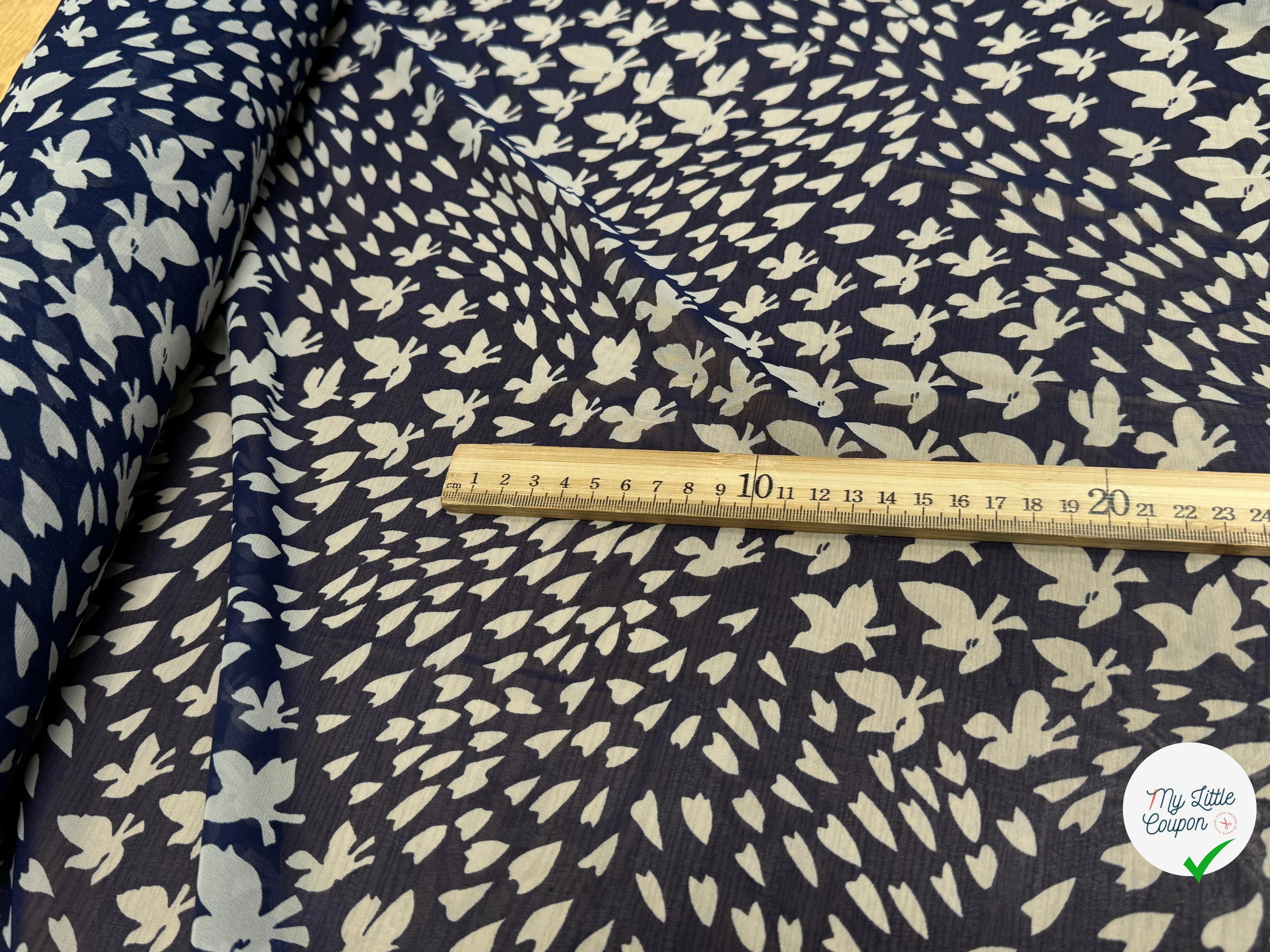 CHIFFON PRINTED PAPILLONS FOND MARINE - My Little Coupon
