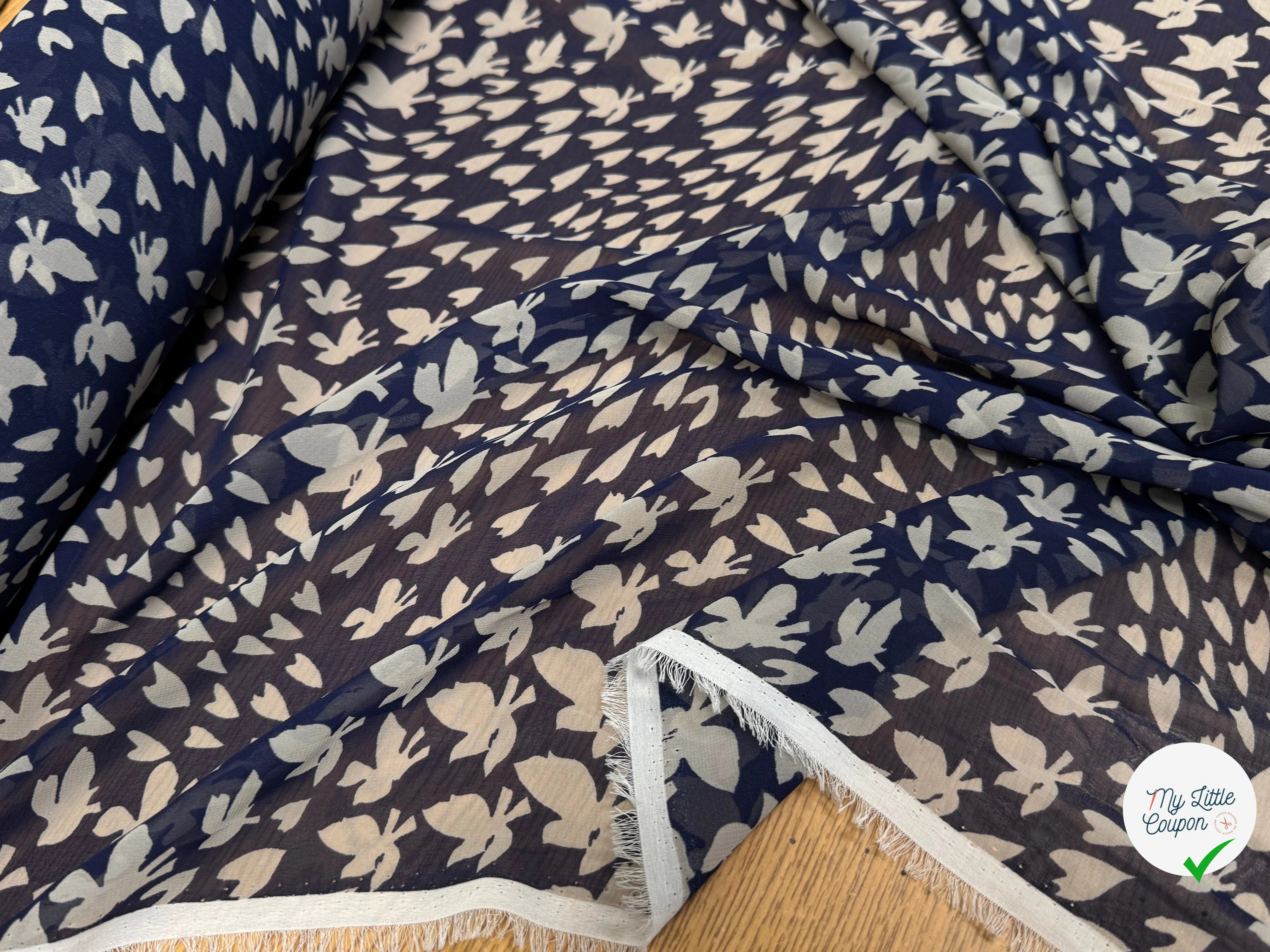 CHIFFON PRINTED PAPILLONS FOND MARINE - My Little Coupon