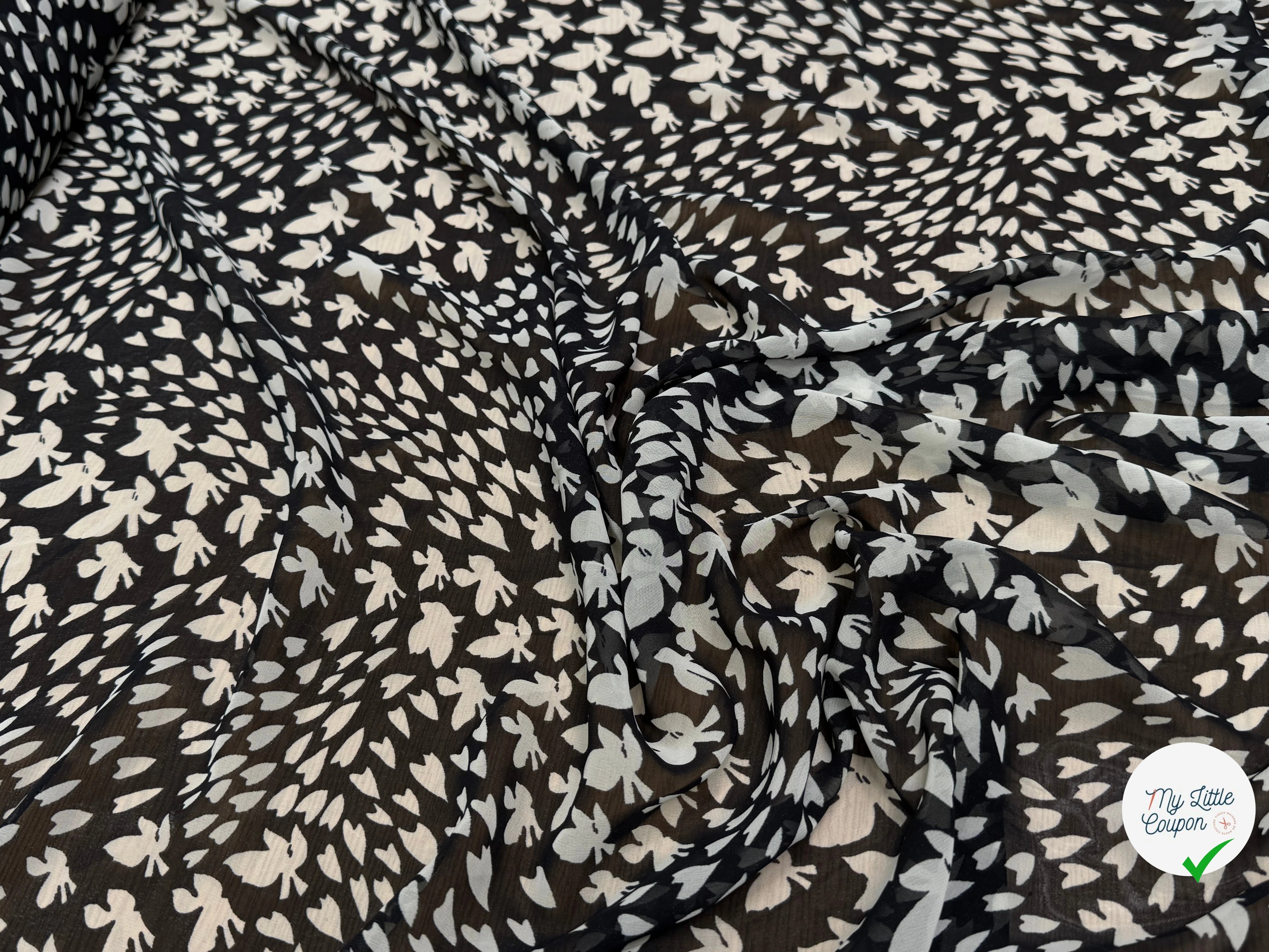 CHIFFON PRINTED PAPILLONS FOND NOIR - My Little Coupon