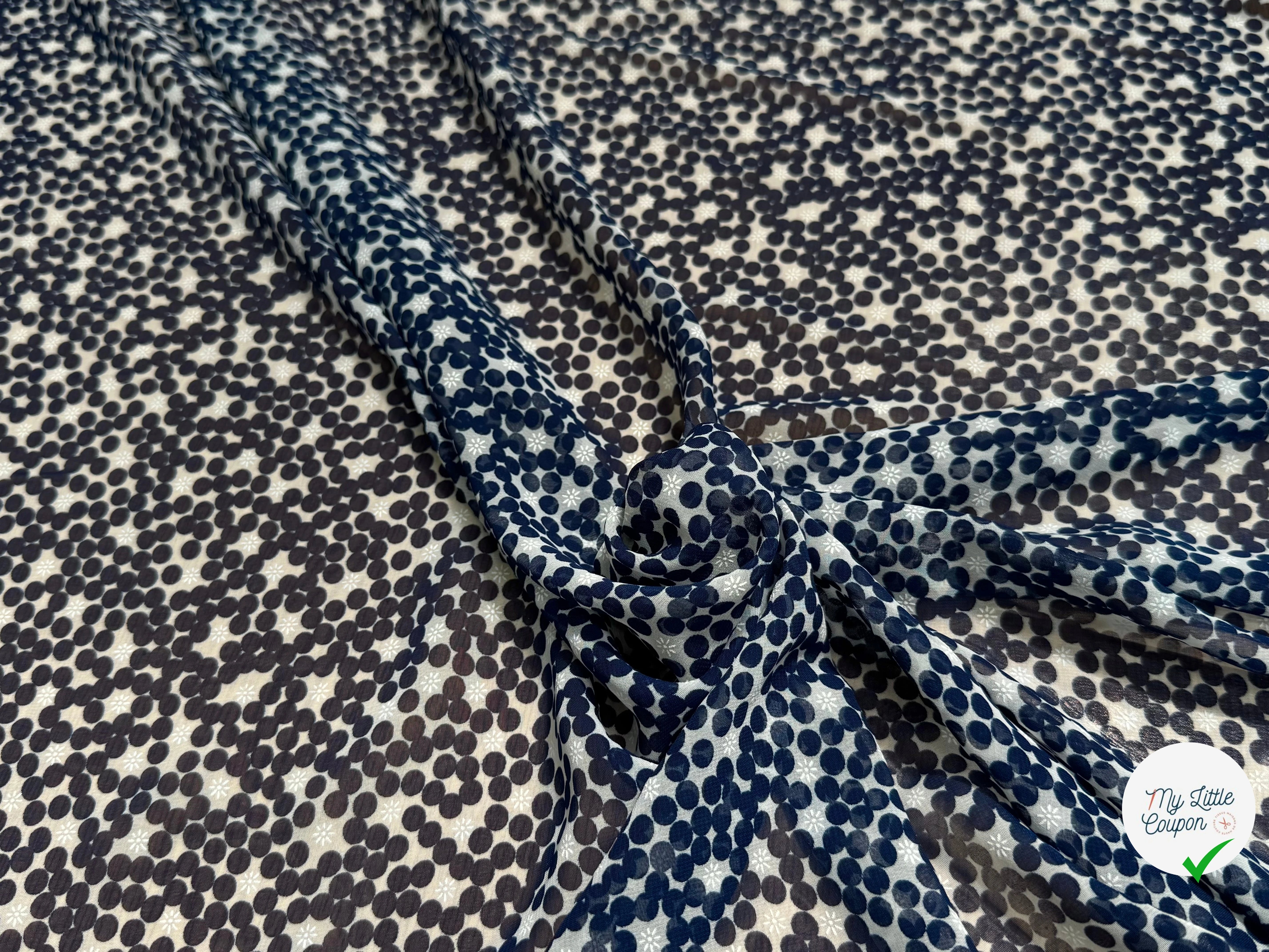 CHIFFON PRINTED POIS BULLES MARINE - My Little Coupon