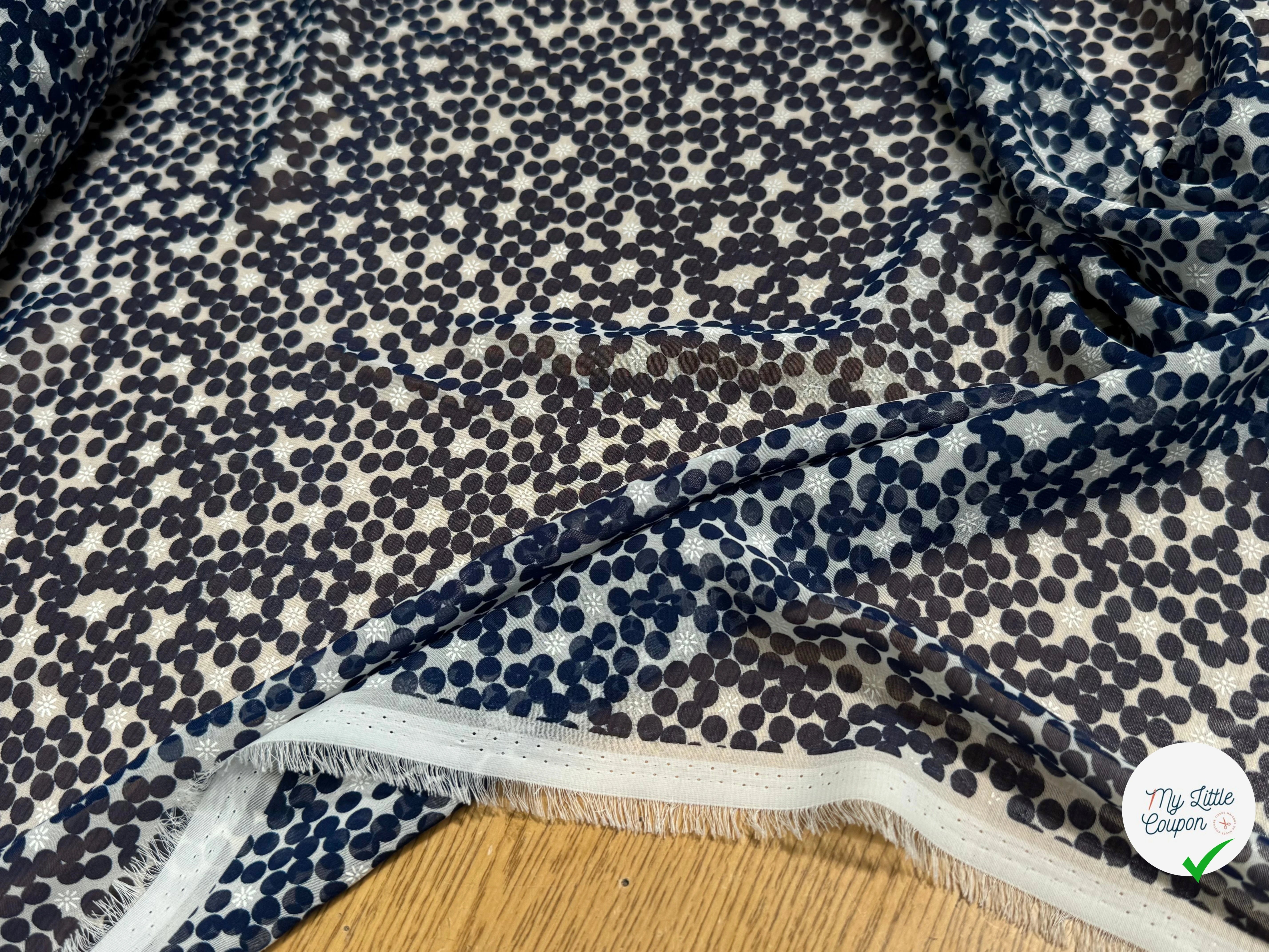 CHIFFON PRINTED POIS BULLES MARINE - My Little Coupon
