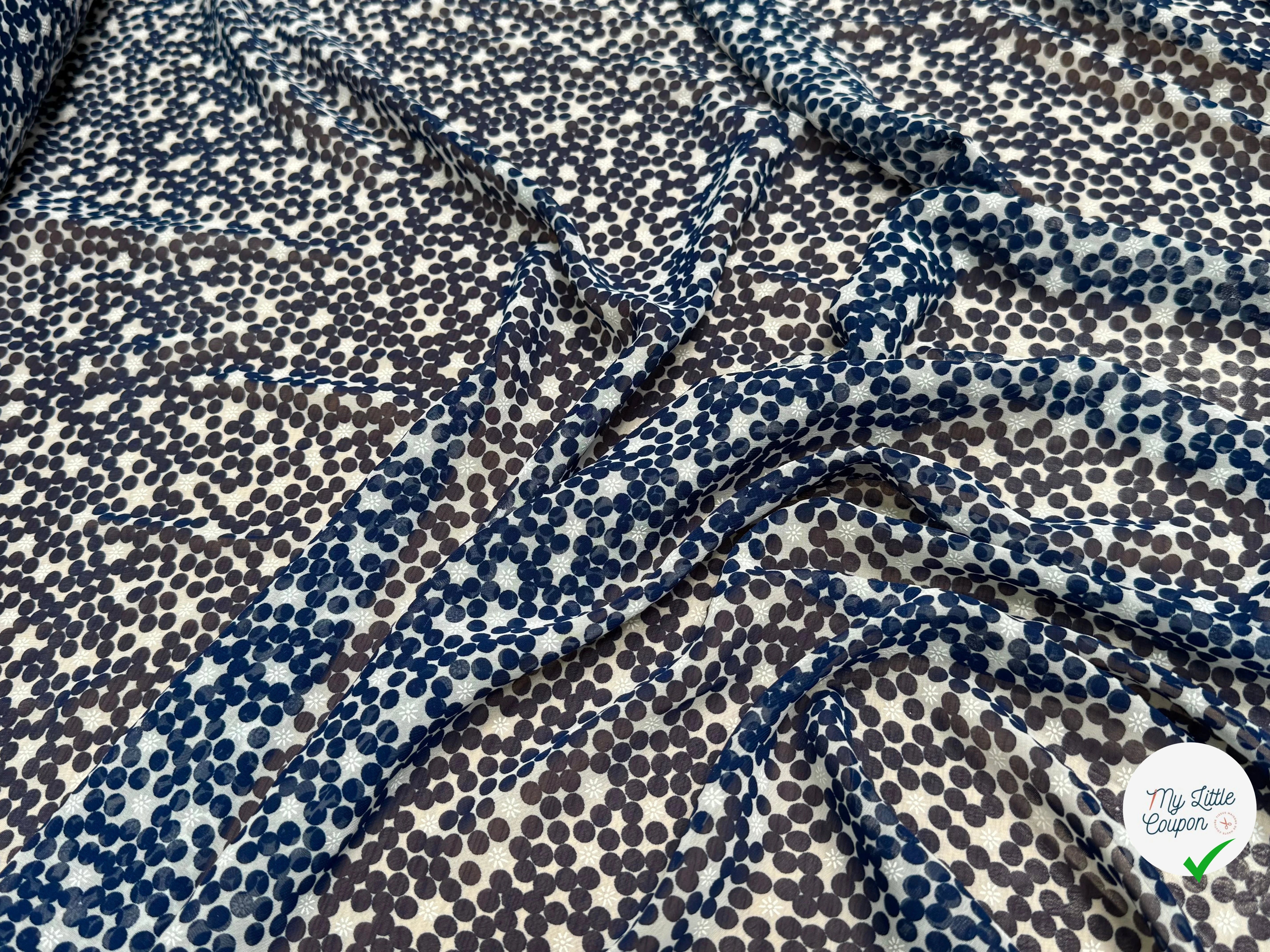 CHIFFON PRINTED POIS BULLES MARINE - My Little Coupon