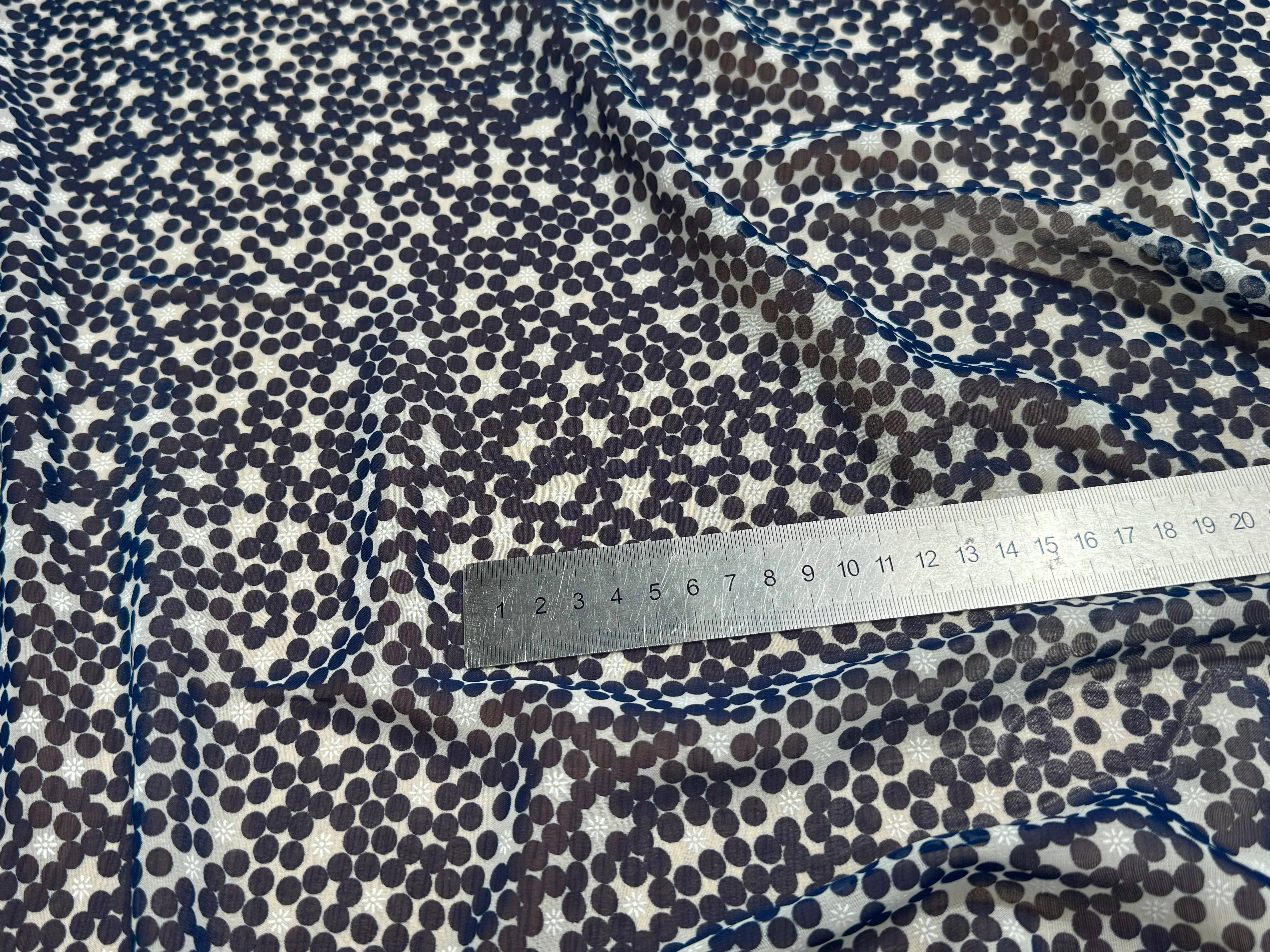 CHIFFON PRINTED POIS BULLES MARINE - My Little Coupon